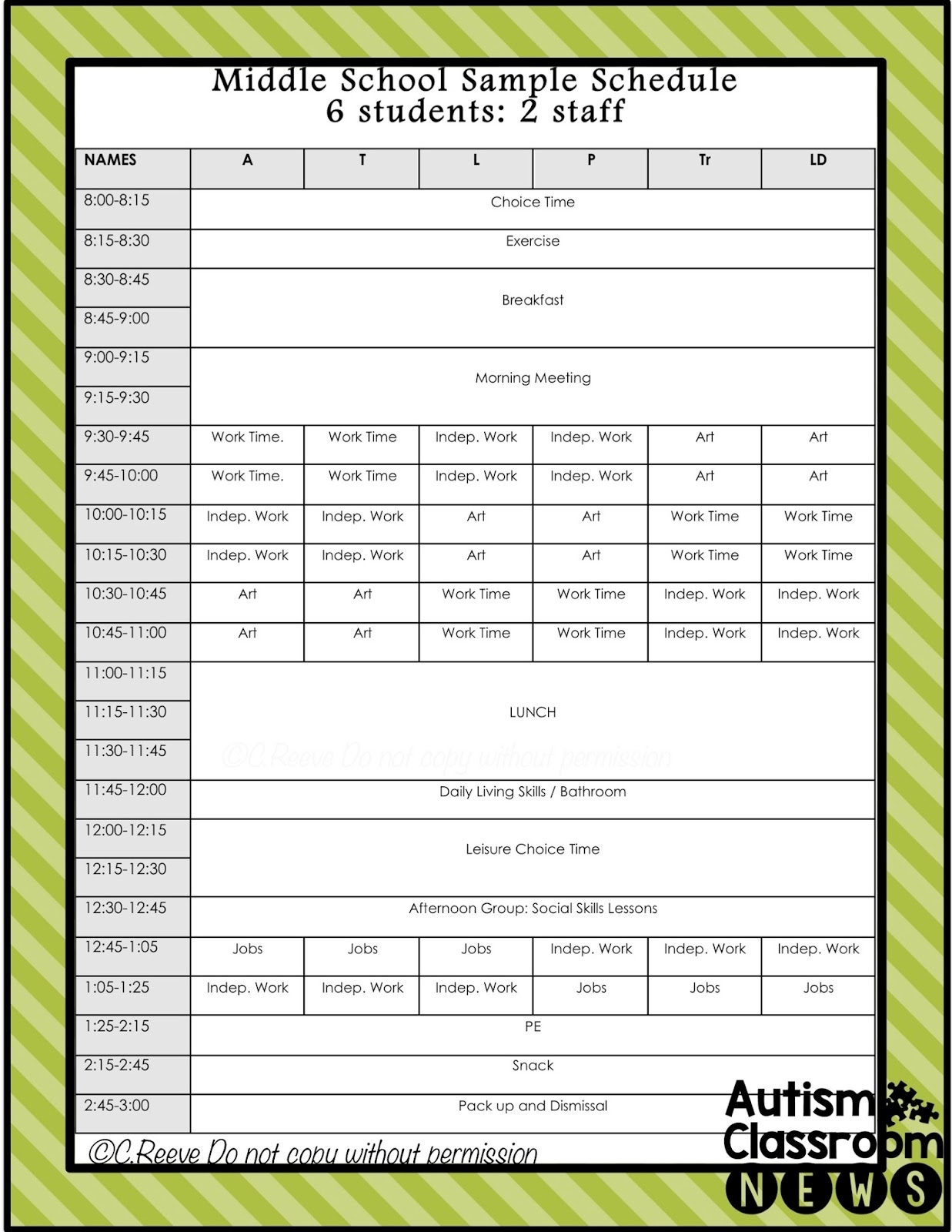 5 Examples Of Setting Classroom Schedules In Special Education intended for Blank 5 Day School Timetable