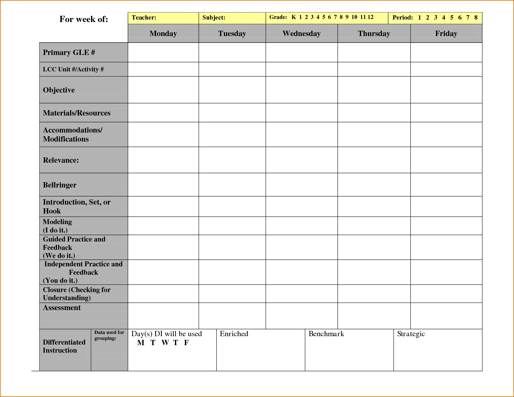 5+ Free Lesson Plan Template | Teknoswitch inside Free Lesson Plan Printable Calendar
