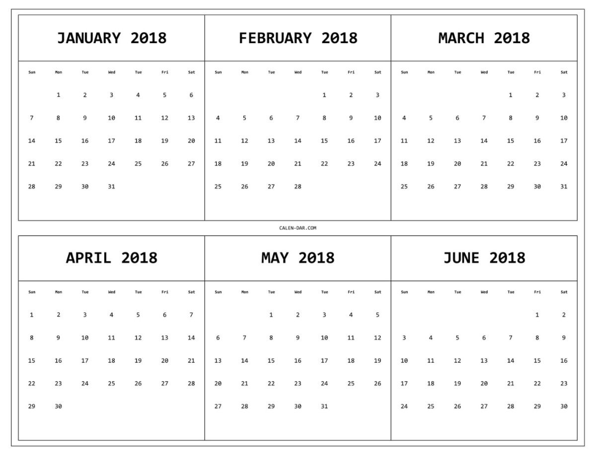 Printable Calendar 6 Months Per Page