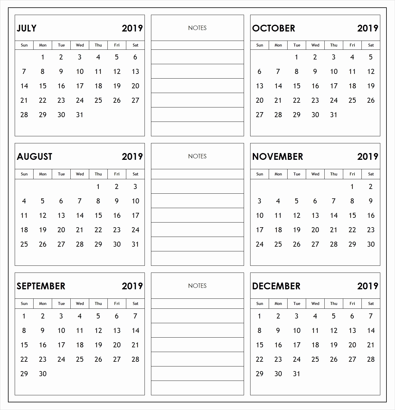 6 Month Per Page Printable Calendar 2019 2019 6 Months Half Year with regard to Printable Calendar 6 Months Per Page