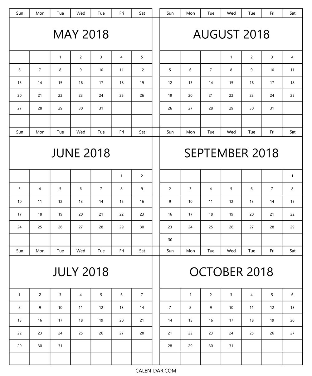 6 Month Printable Calendar Printable Calendar Templates 2018 At Six in Free Printable 6 Month Calendar