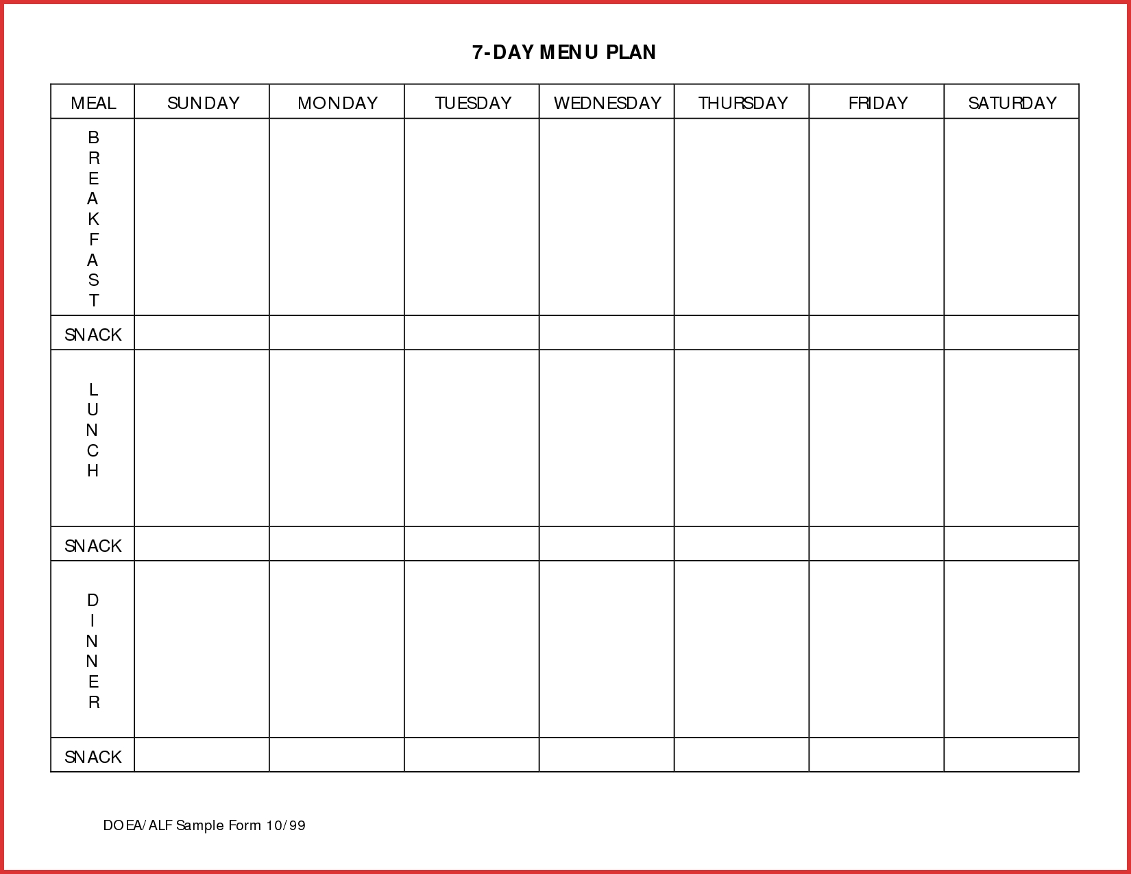 7 Day Weekly Planner Template Printable