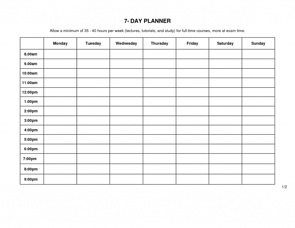 7 Day Printable Weekly Schedule Template