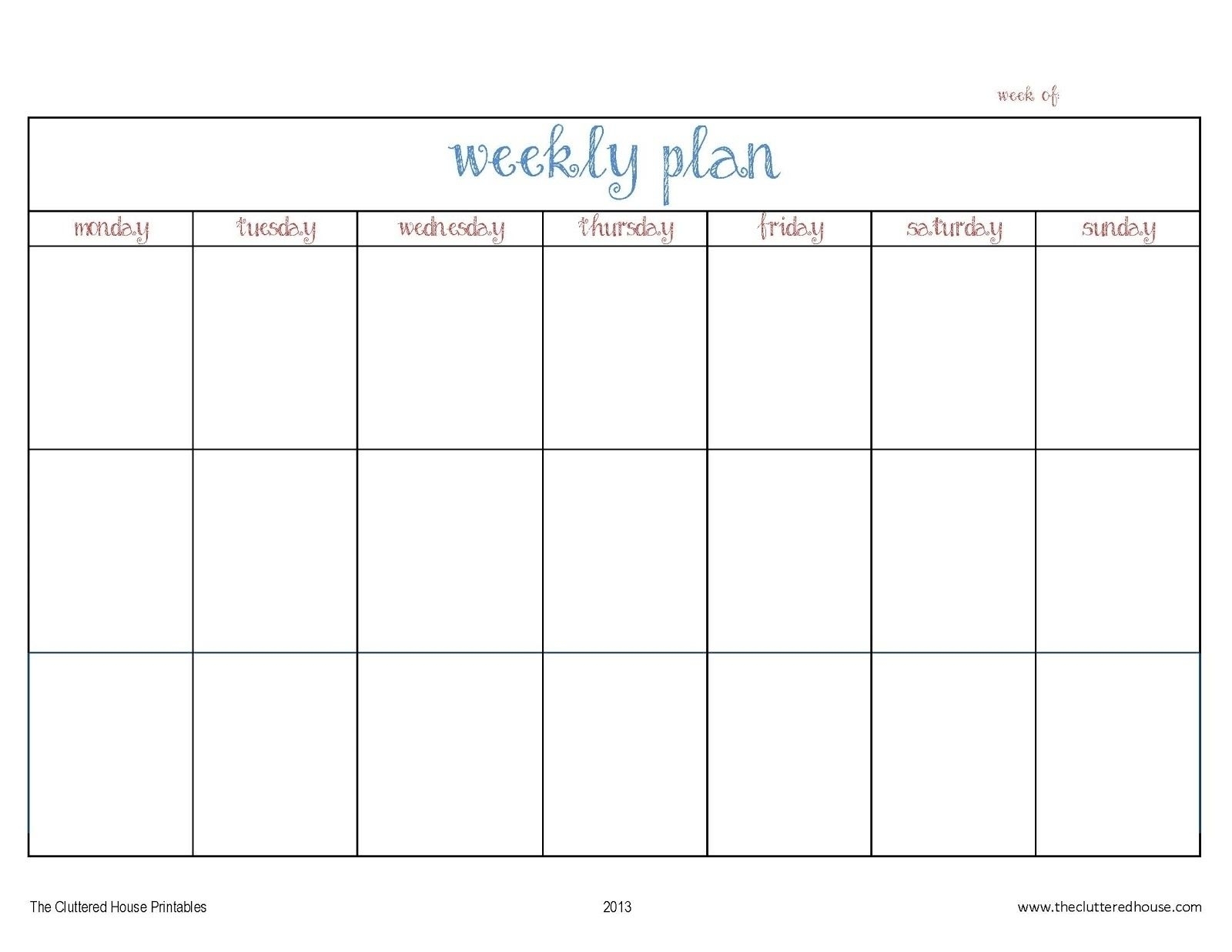 7 Day Weekly Planner Template Printable – Template Calendar Design in 7 Day Week Blank Calendar Printable