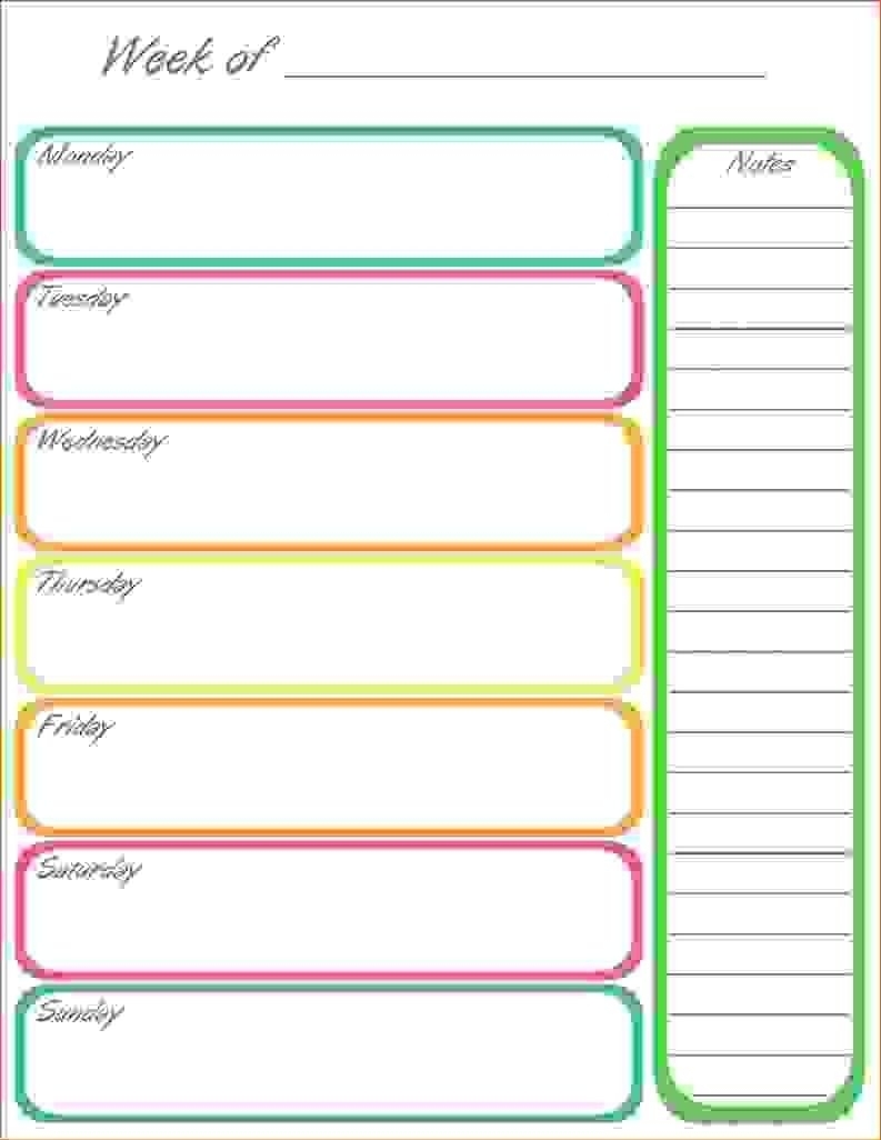 7 Free Weekly Planner Template Memo Formats Ripping Day Calendar 7 regarding 7 Day Week Calendar Printable