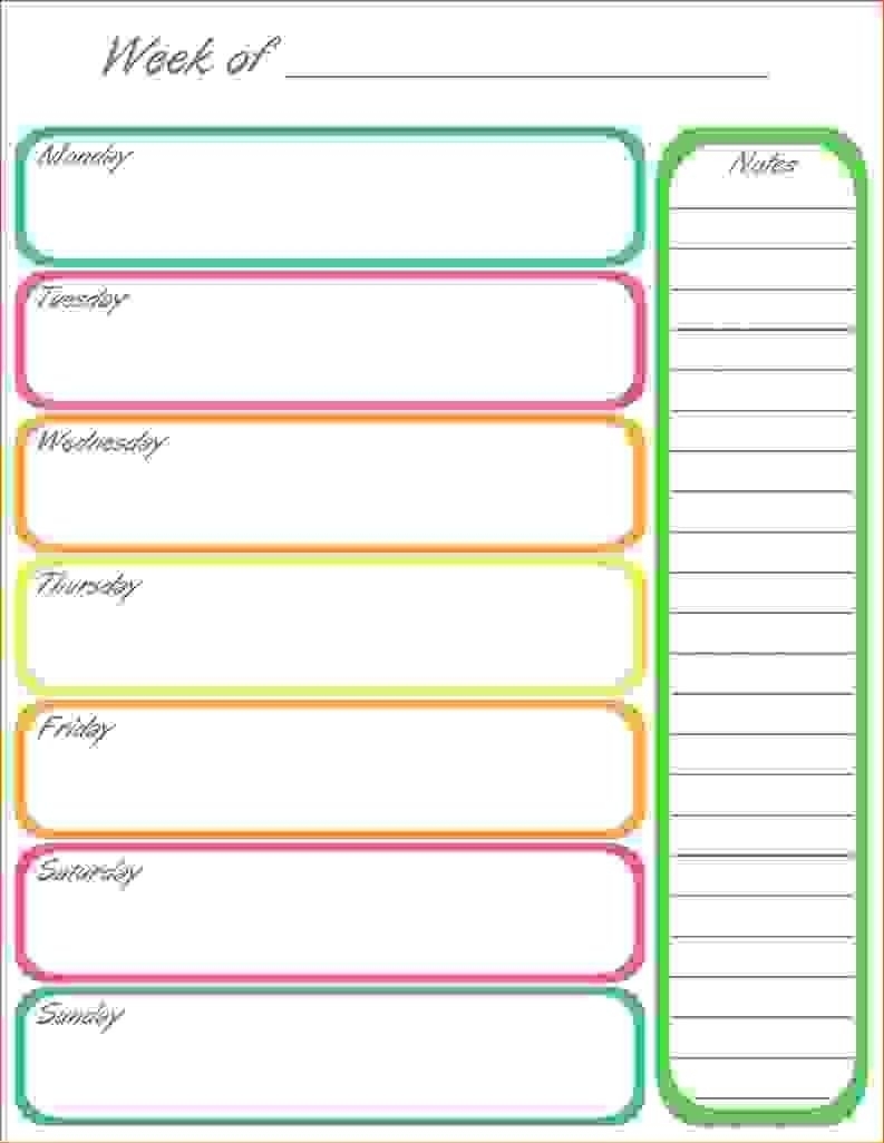 7 Day Week Calendar Template Calendar Inspiration Design 7 Day Weekly Planner Template 9009