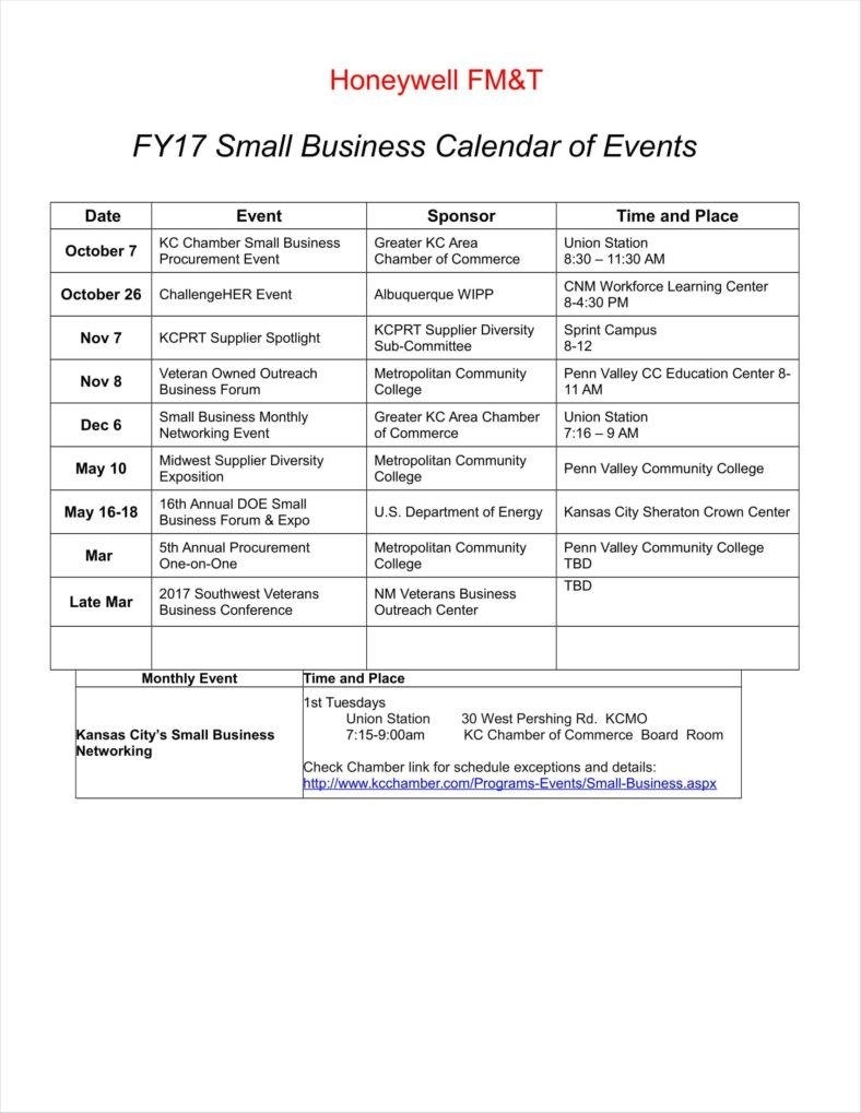 Examples Of Calendar Of Events