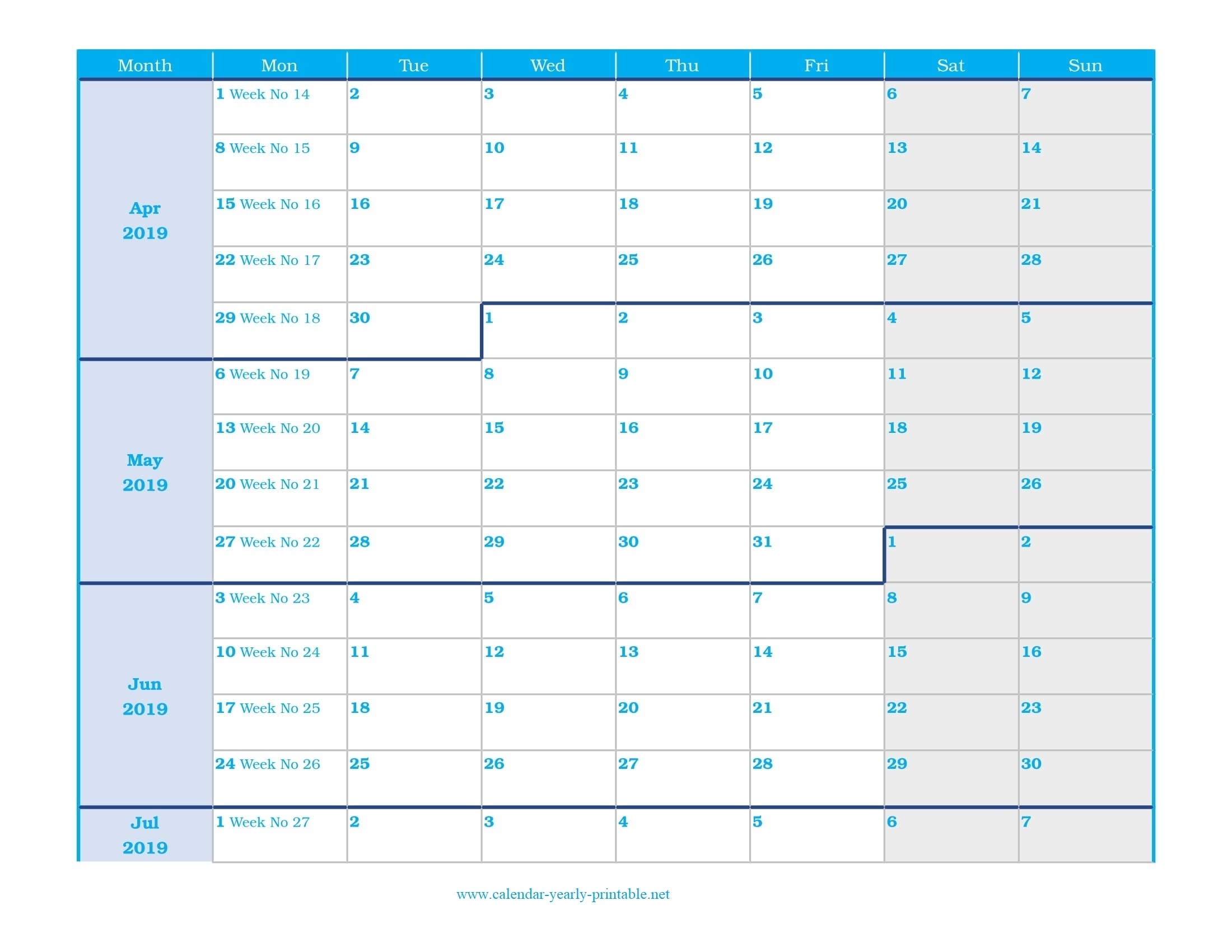 Calendar With Weeks Printable