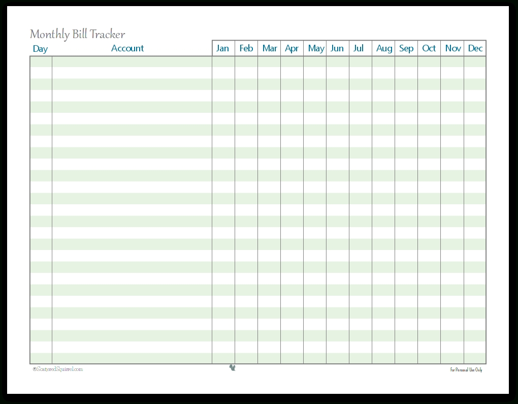 Free Printable Monthly Bill Tracker