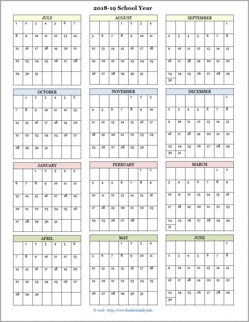 Academic Calendars For 2018-19 School Year (Free Printable) | School intended for Year At A Glance Printable Template