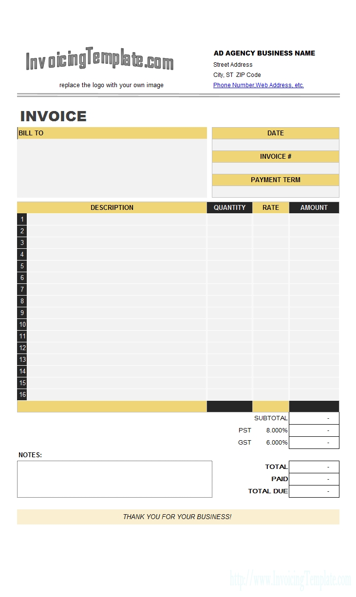 Advertising Agency Invoice Template in Template For Bills To Print