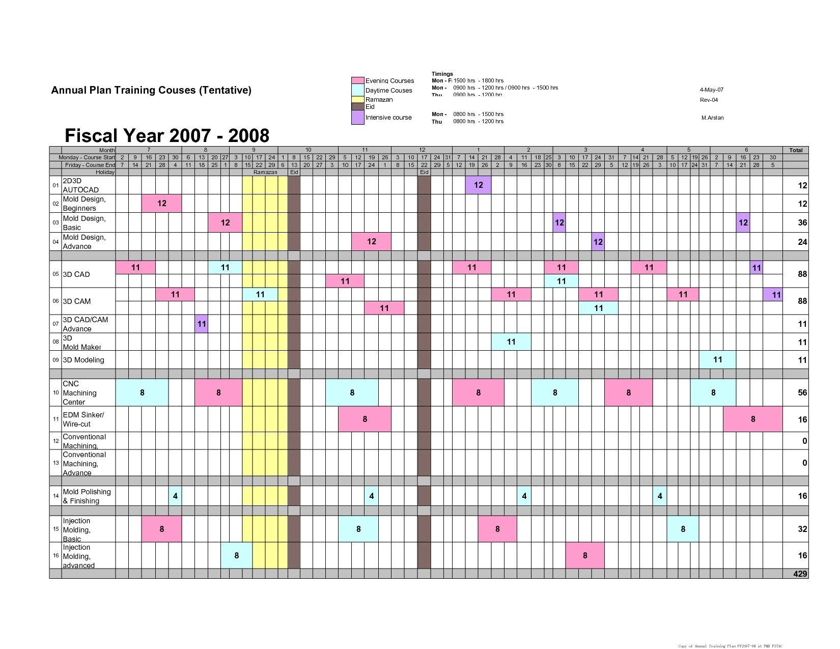 Free Training Calendar Format In Excel