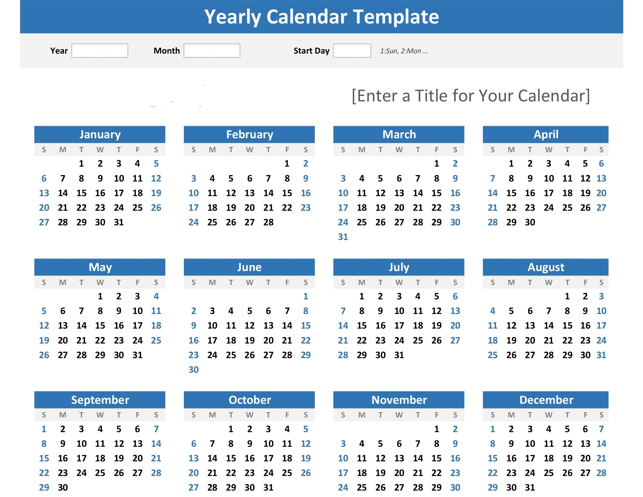 Year At A Glance Template Excel