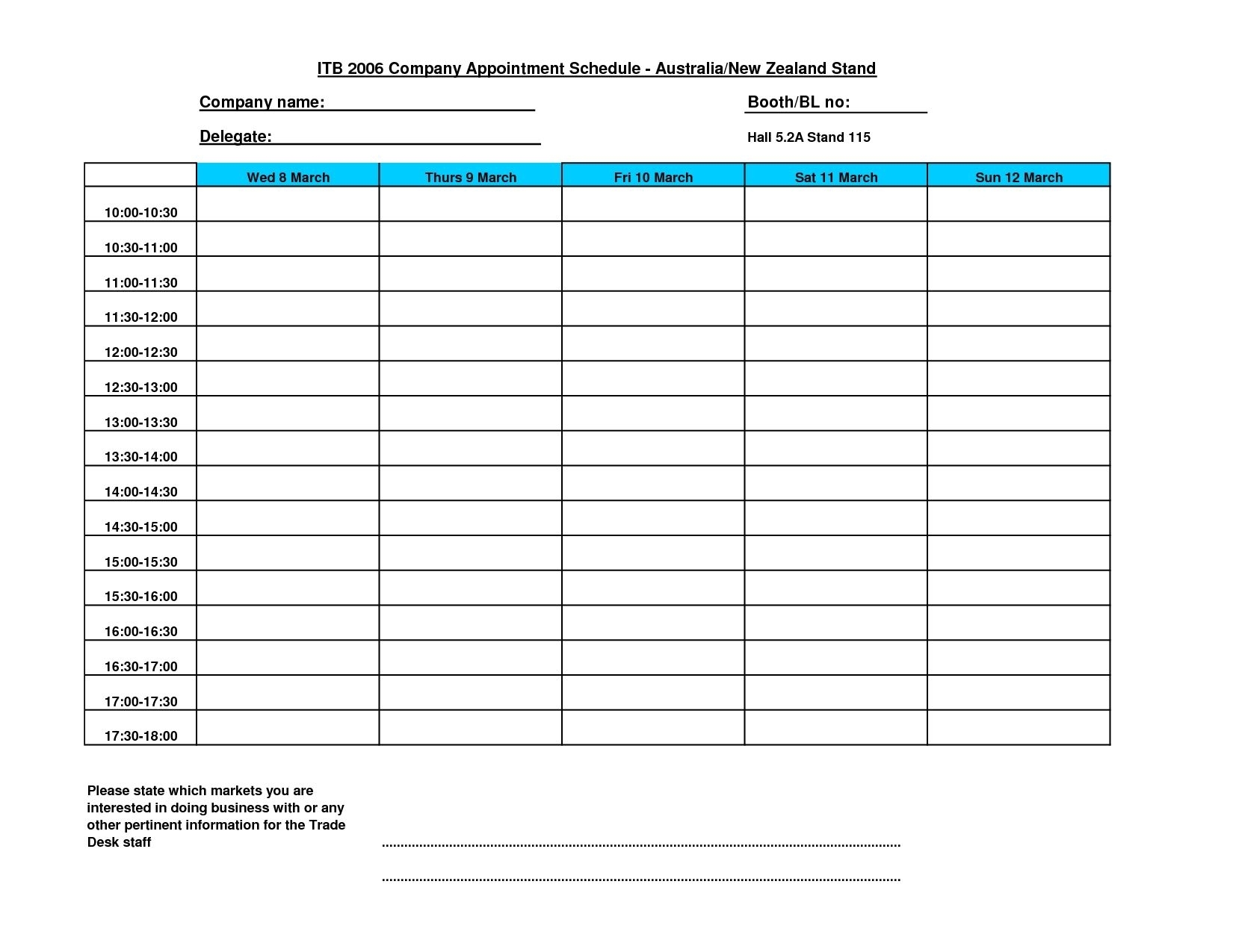 Appointment Planner Printable Weekly Calendar With 15 Minute Time in Blank Schedule Template With Time Slots