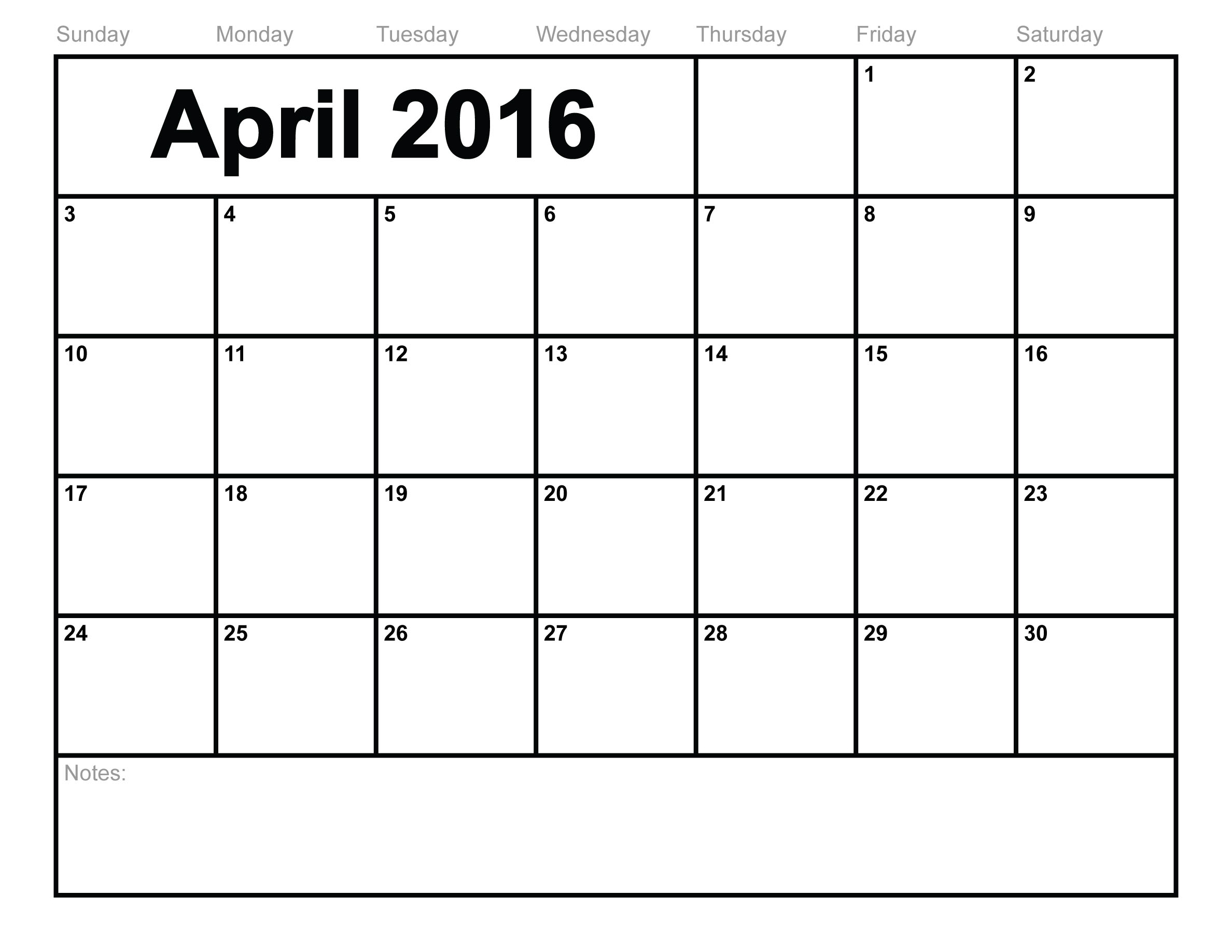 April Calendar 2016 Printable - Printable Calendar &amp; Birthday Cards intended for Print Monthly Calendar With Lines