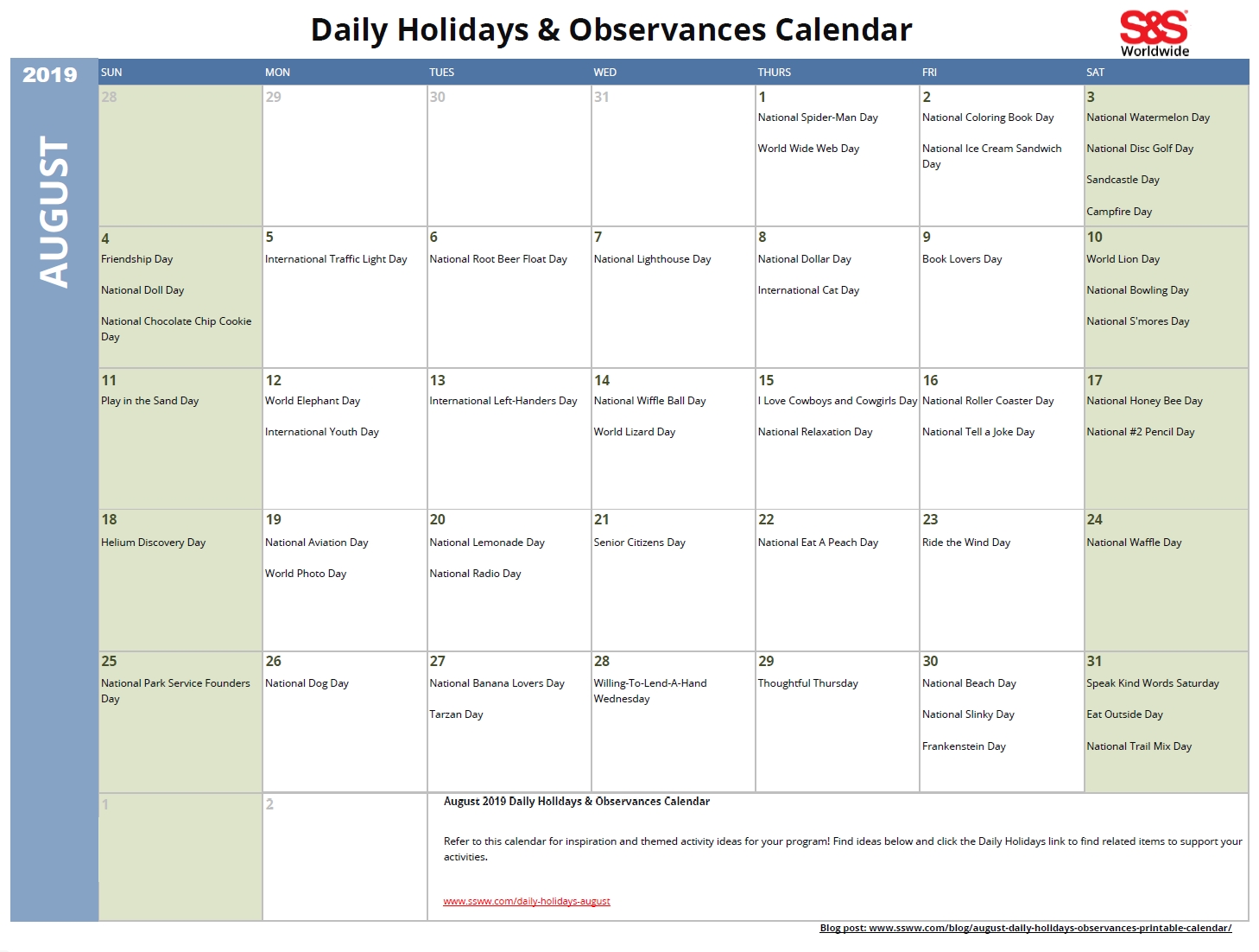 April Daily Holidays &amp; Observances Printable Calendar - S&amp;s Blog throughout Printable Calendar Day By Day