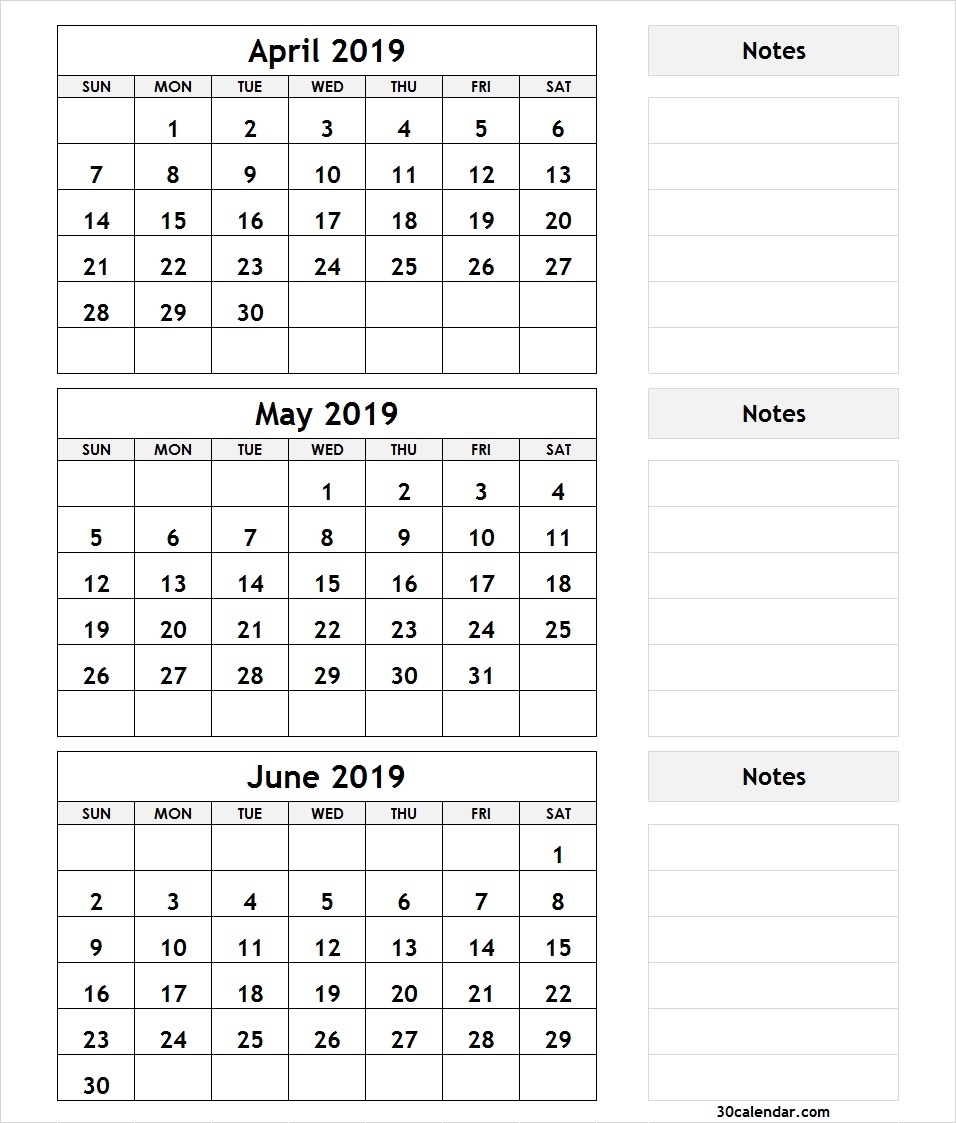 April May June 2019 Calendar Printable Template Pdf, Word, Excel pertaining to Calender For Last 3 Months