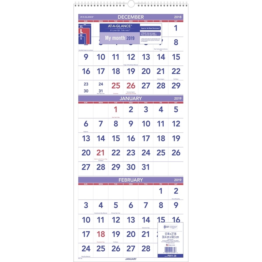 At-A-Glance 3 Month Reference Wall Calendar - Monthly - 1.2 Year pertaining to Three Month Single Page Calendar