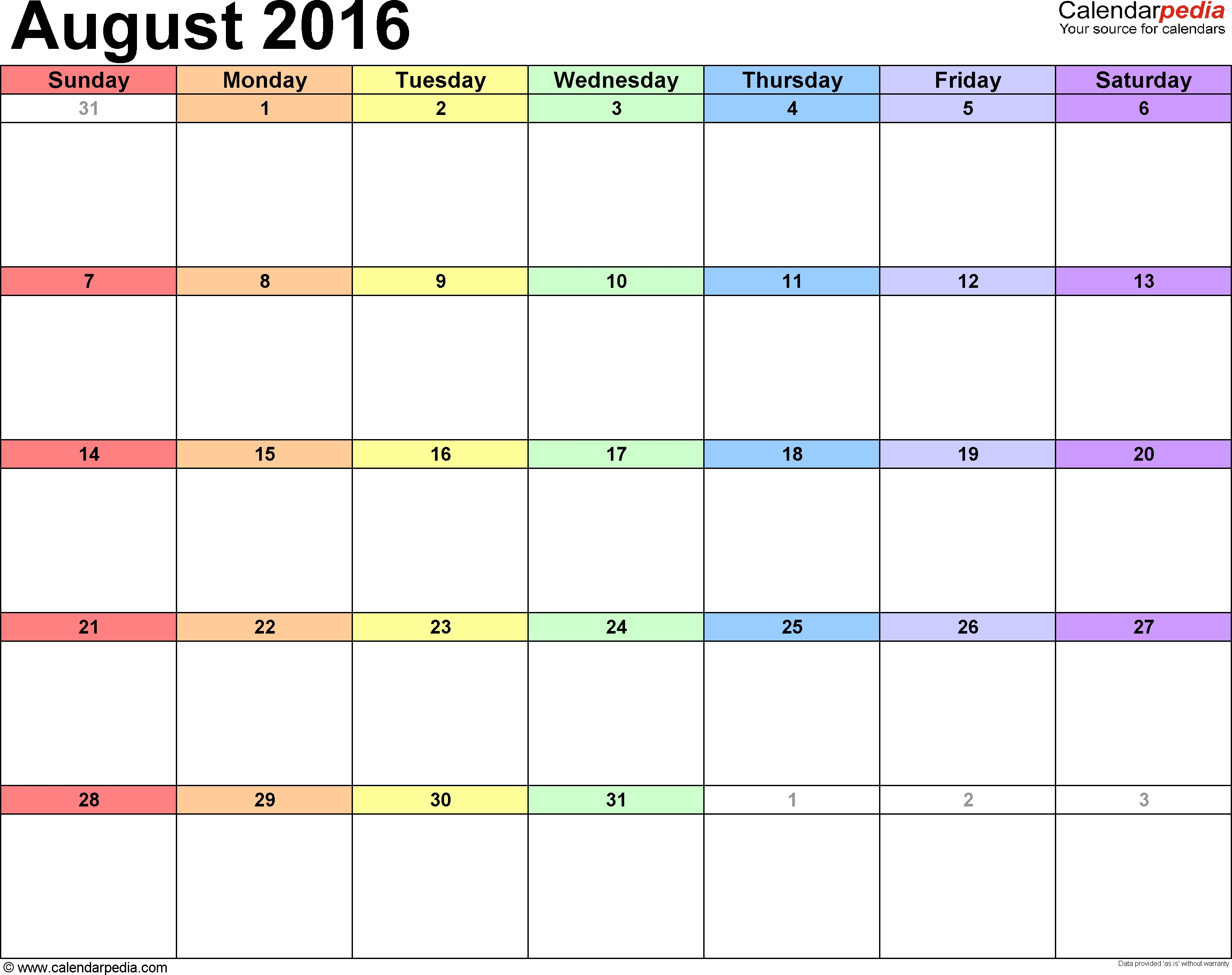 August 2016 Calendars For Word, Excel &amp; Pdf regarding Month Of August On A Calendar