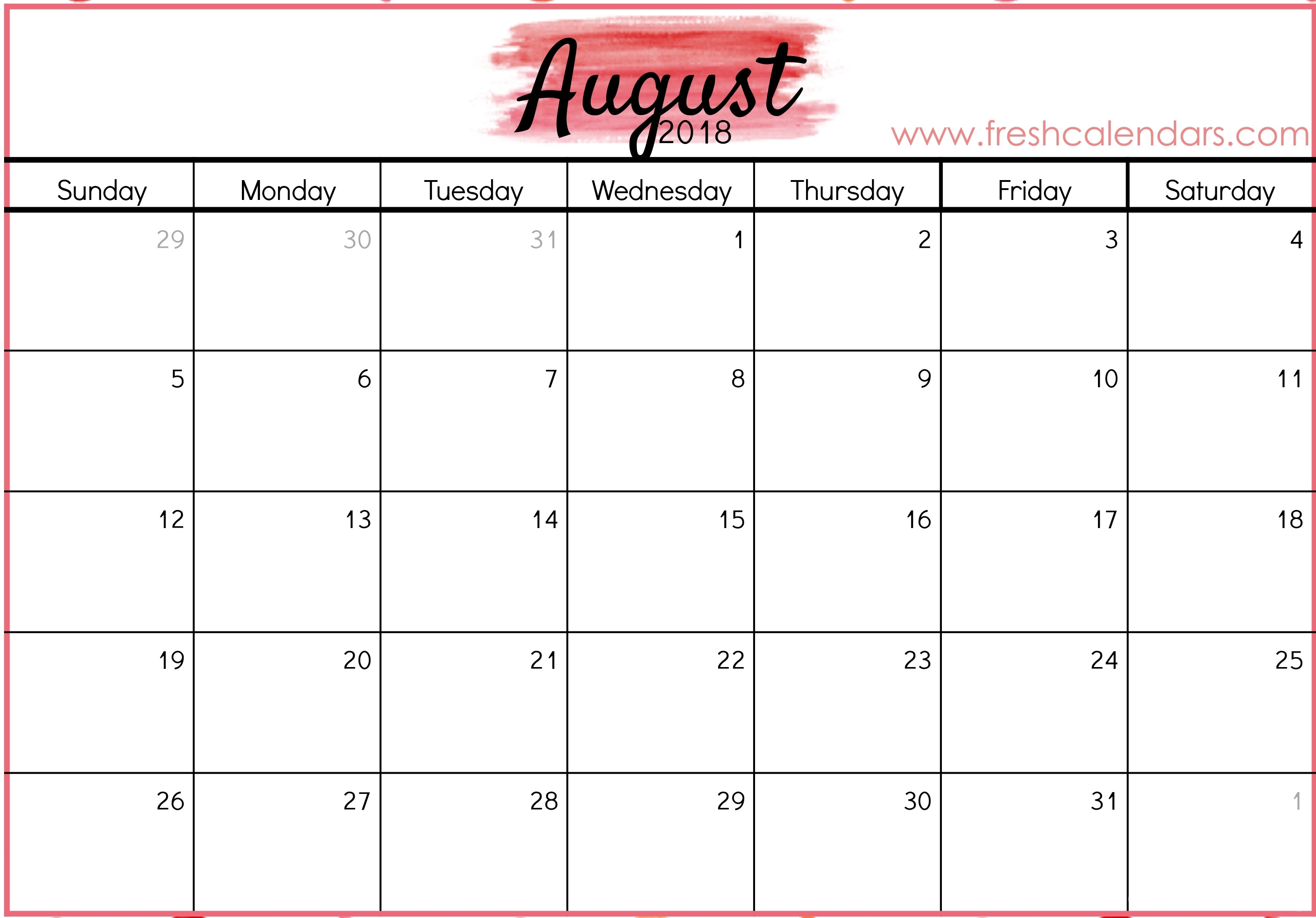 August 2018 Calendar Printable - Fresh Calendars for Picture Of August On Calendar