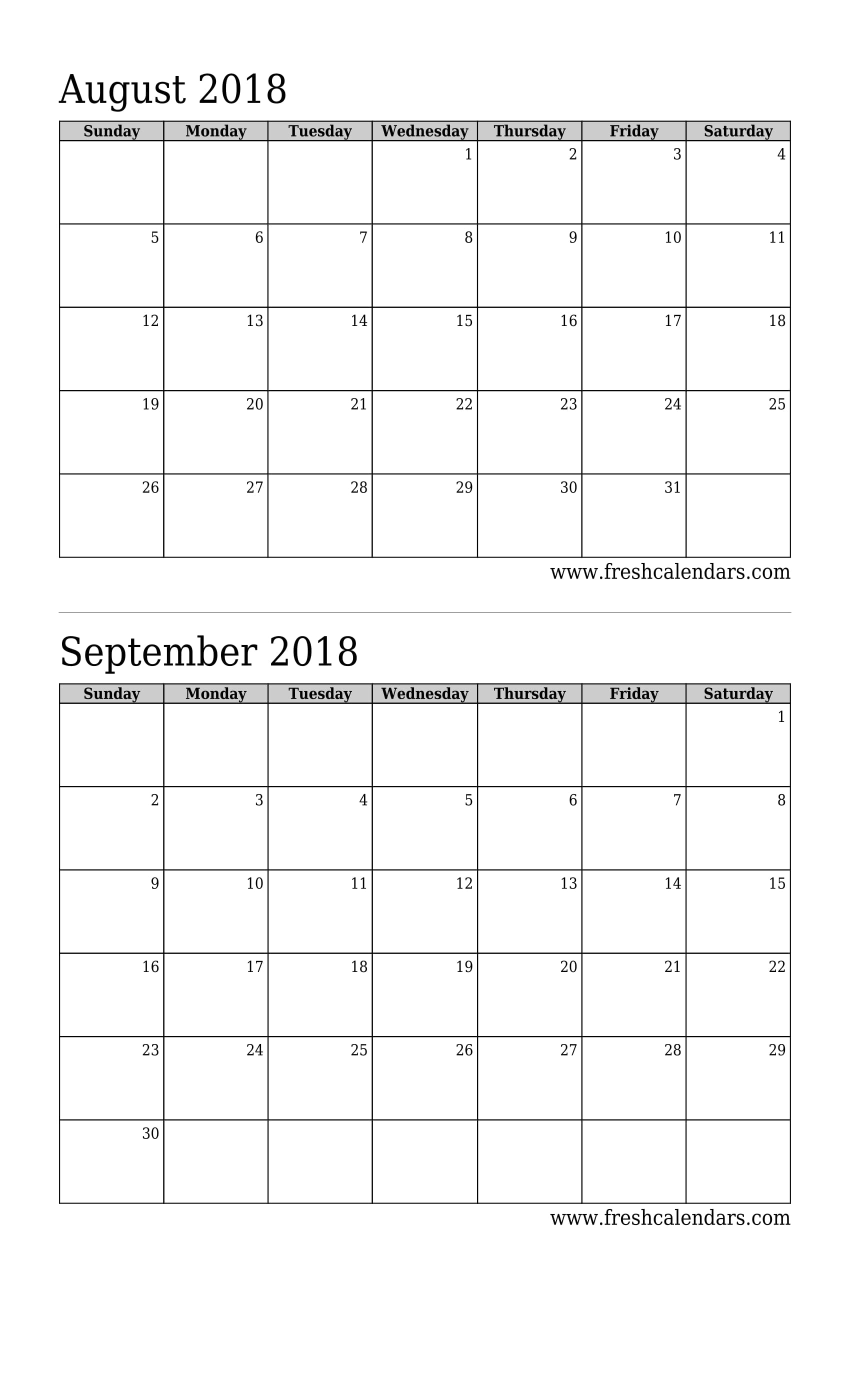 August 2018 Calendar Printable - Fresh Calendars throughout August Calendar Printable 2 Month On One Page