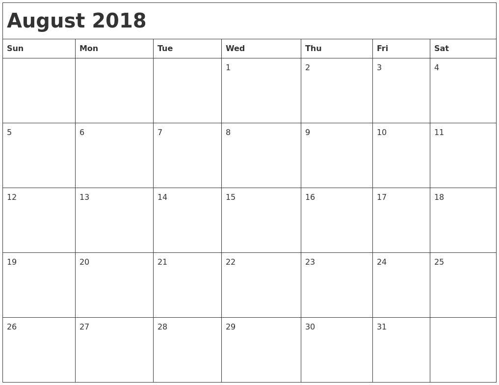 August 2018 Calendar Printable - Printable Calendar &amp; Birthday Cards within Month Of August On A Calendar