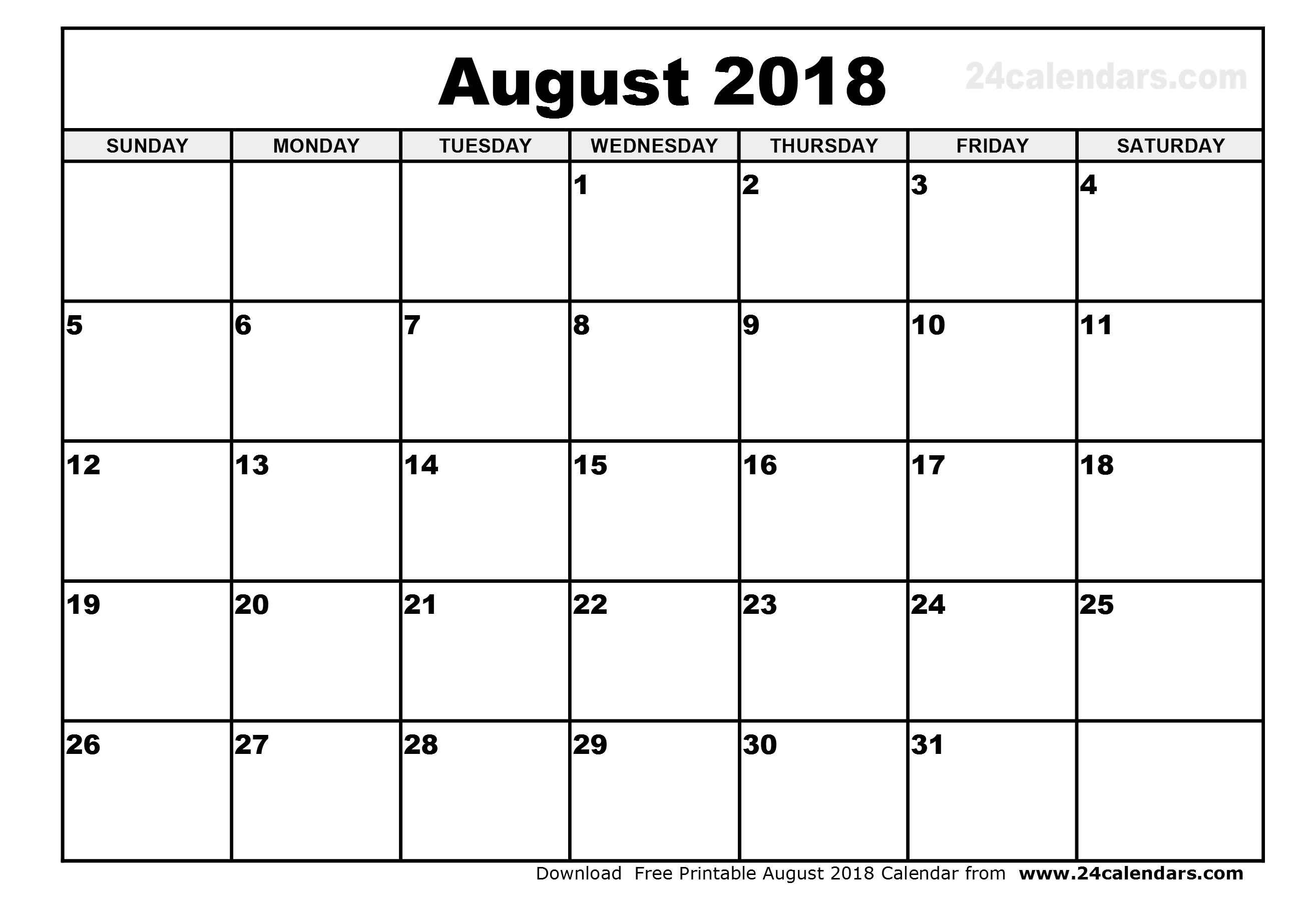 August 2018 Printable Calendar | Year Printable Calendar in Numbers Free Printable Calendar For August