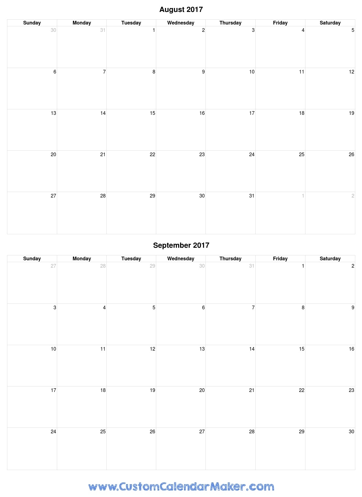 August And September 2017 Free Printable Calendar with August And Septembercalendar Free Printables