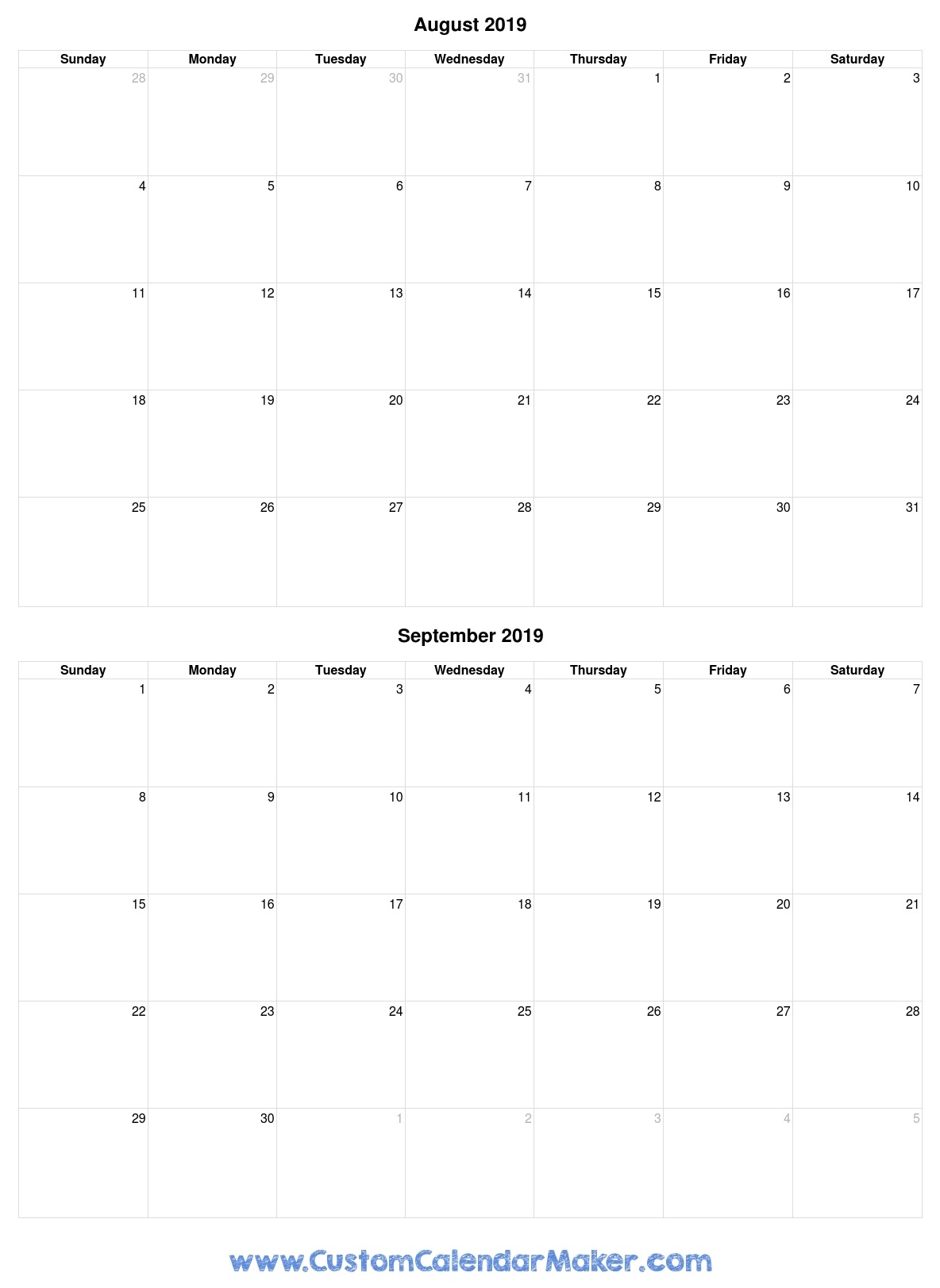 August And September 2019 Free Printable Calendar for August And Septmber Calendar Together