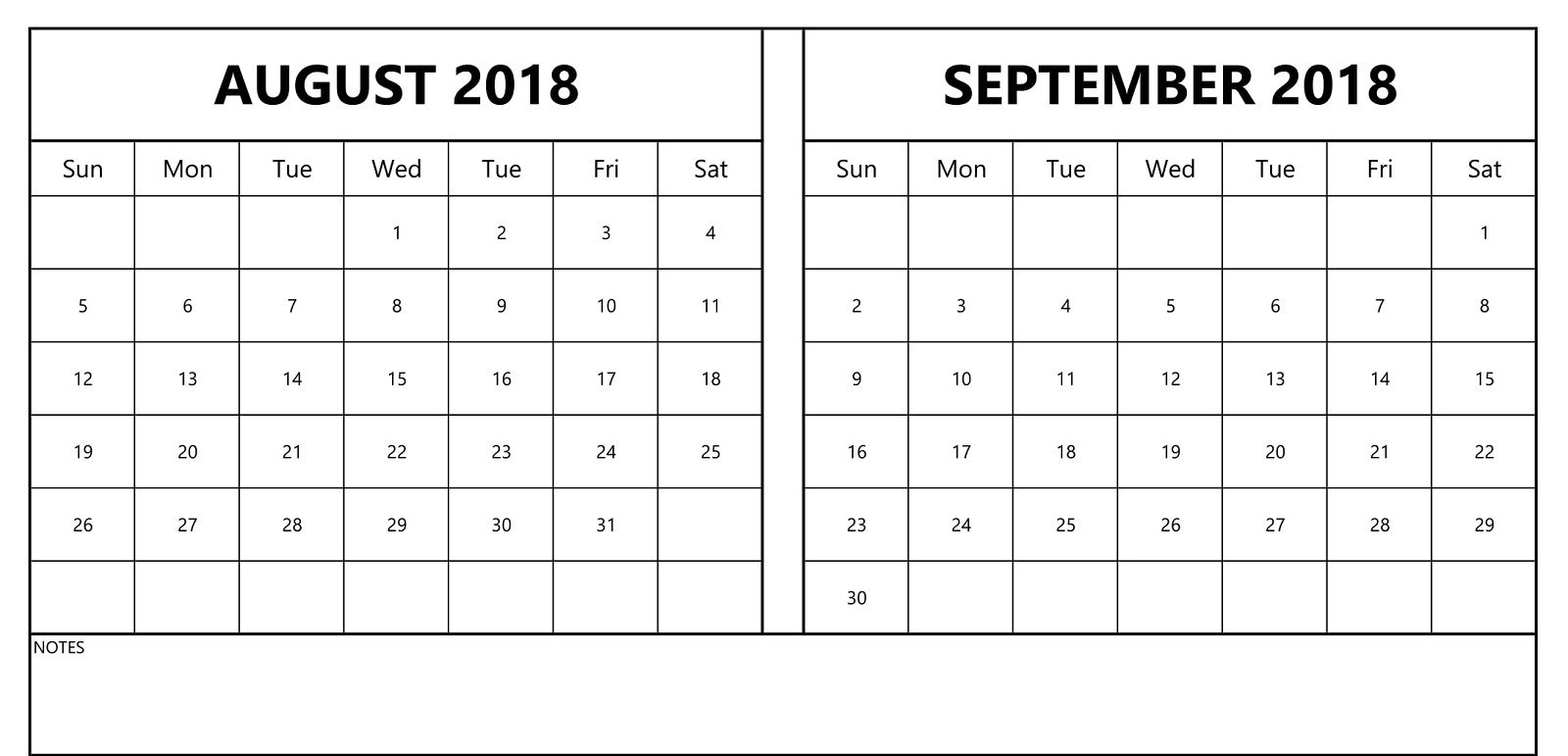 August &amp; September 2018 Printable Calendar - Calendar End - 2019 with regard to August And September Calendar Printable