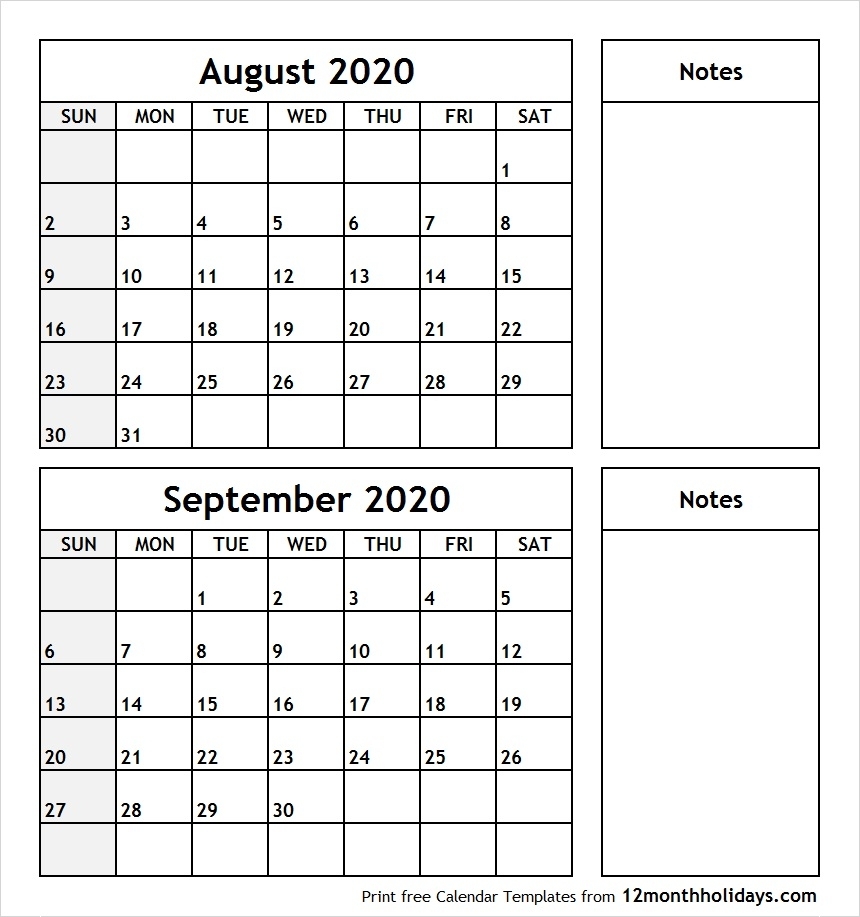 August-September-2020-Printable-Calendar - All 12 Month Calendar throughout August And September Calendar Printable