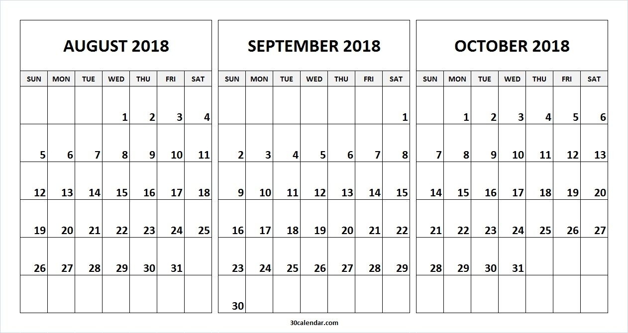 August September October 2018 Calendar Free Template | Alone within 3 Month Calendar Free Printable