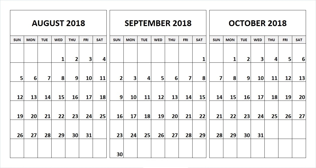 August &amp; September &amp; October 2018 Printable Calendar | Free in August And September Calendar Printable