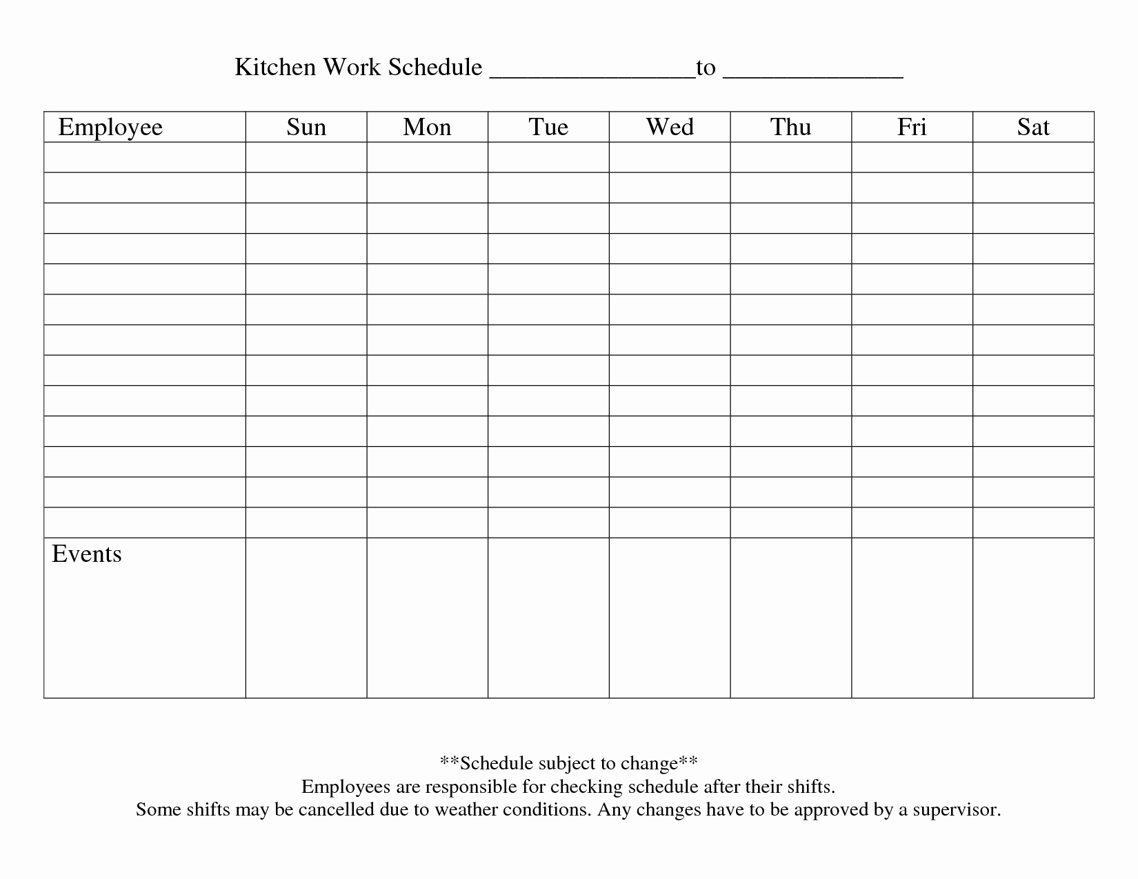 Blank Weekly Schedule