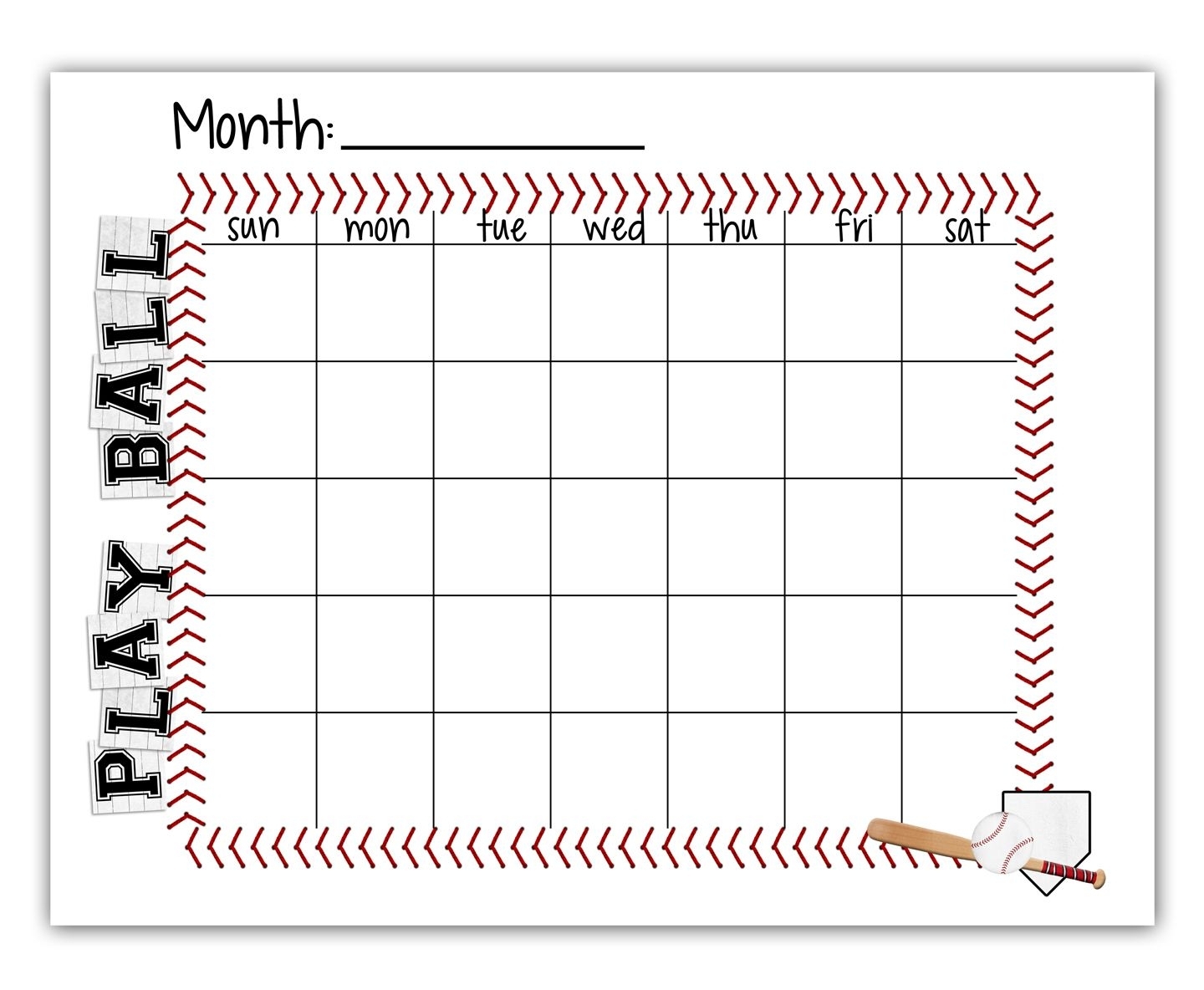 Football Theme Blank Dates Calendar