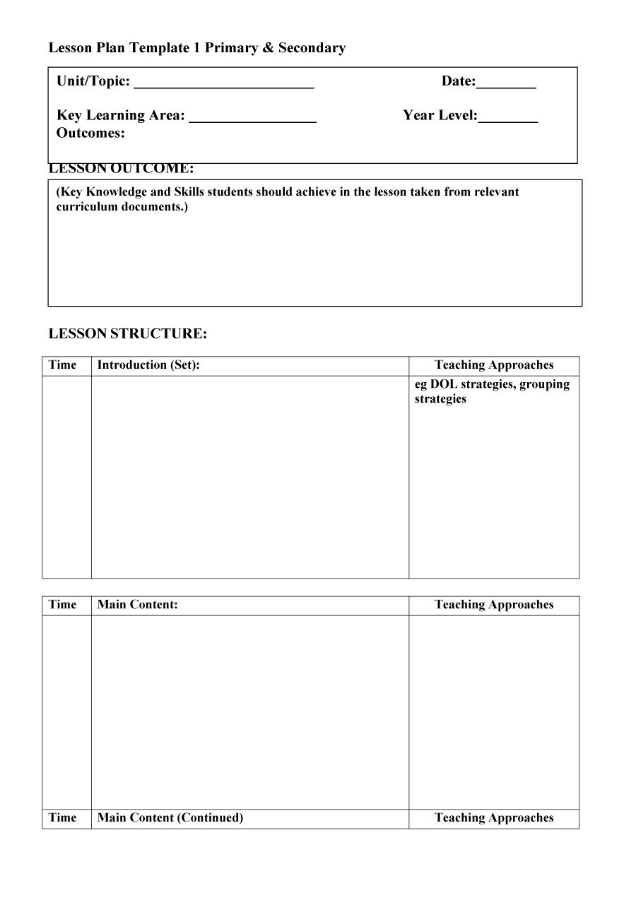 Basic Lesson Plan Emplate Free Emplates Common Core Preschool Weekly intended for Basic Lesson Plan Template Printable
