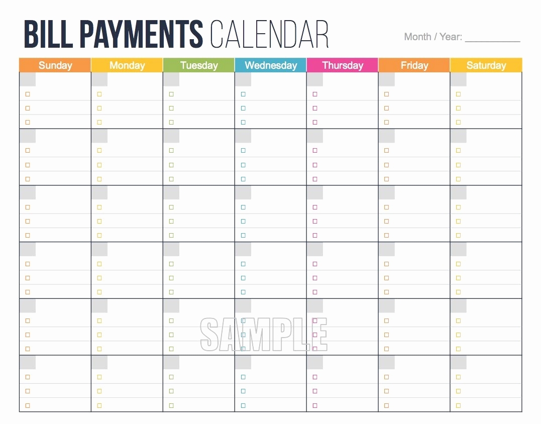 Monthly Bill Calendar For A Year