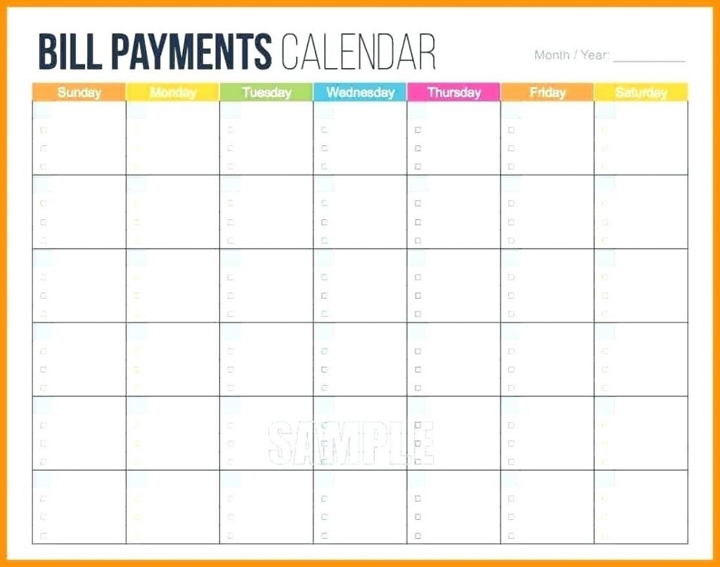 Bill Calendar Template Printable Monthly Pay Payment Paying Budget within Printable Calendar For Bill Paying