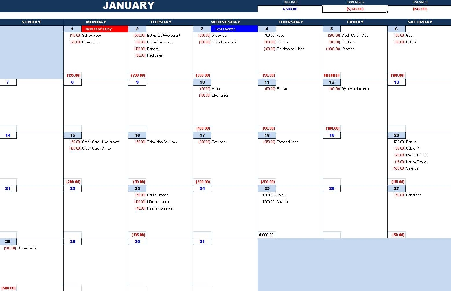 Bill Payment Calendar – Excel Calendars with regard to Monthly Bill Calendar For A Year