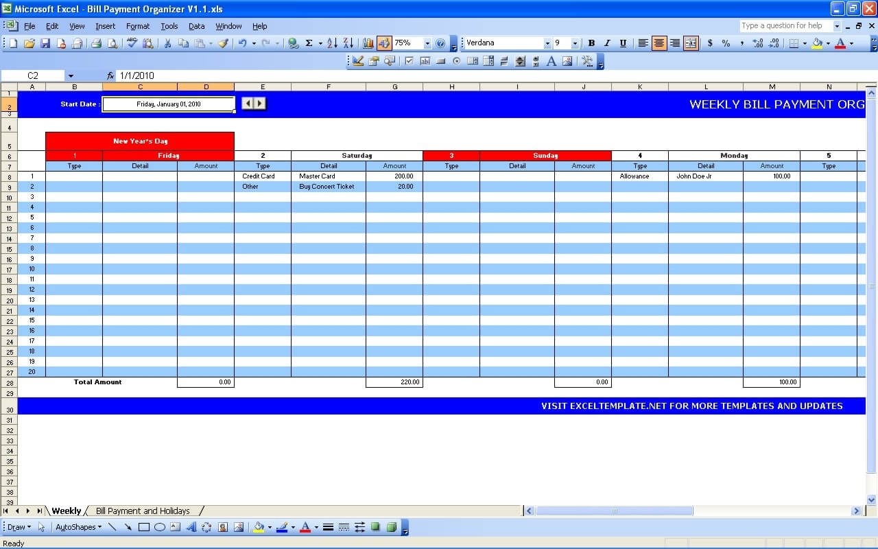 Bill Payment Calendar » Exceltemplate throughout Bill Due Date Calendar Template