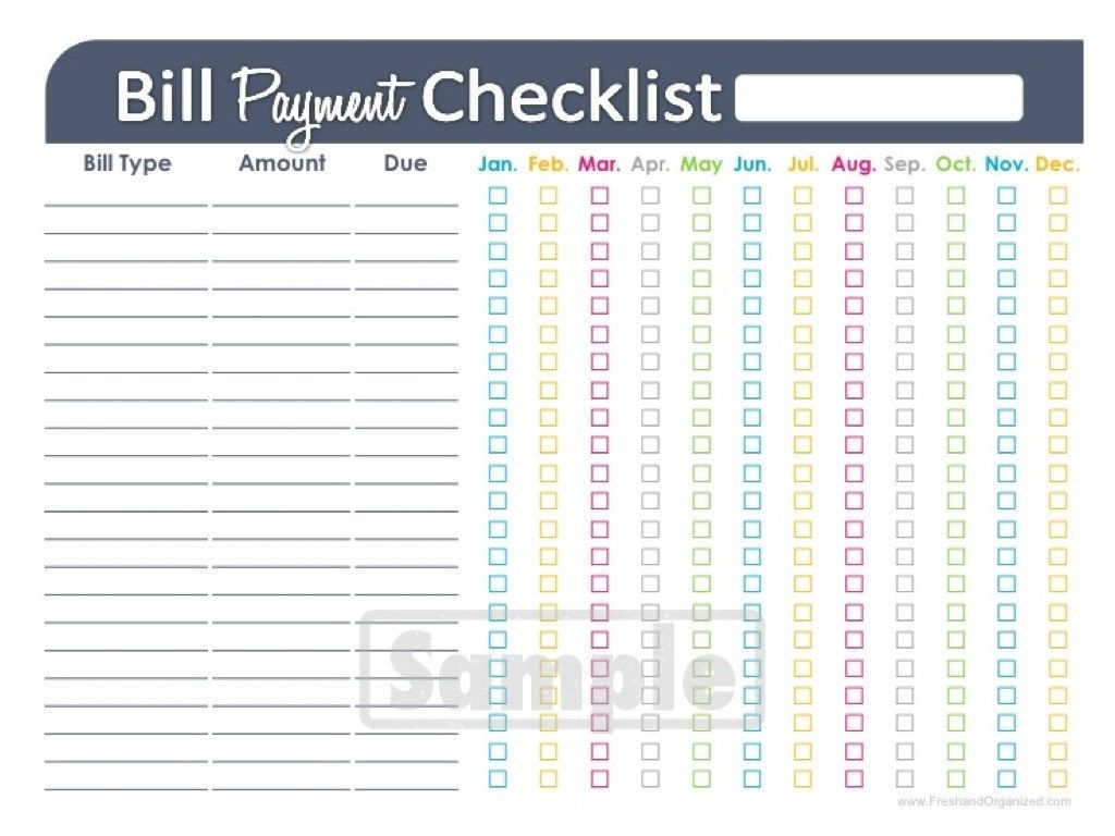 Bill Payment Checklist Printable - Fillable - Personal Finance pertaining to Monthly Bill Bill Checklist With Confirmation Number Column