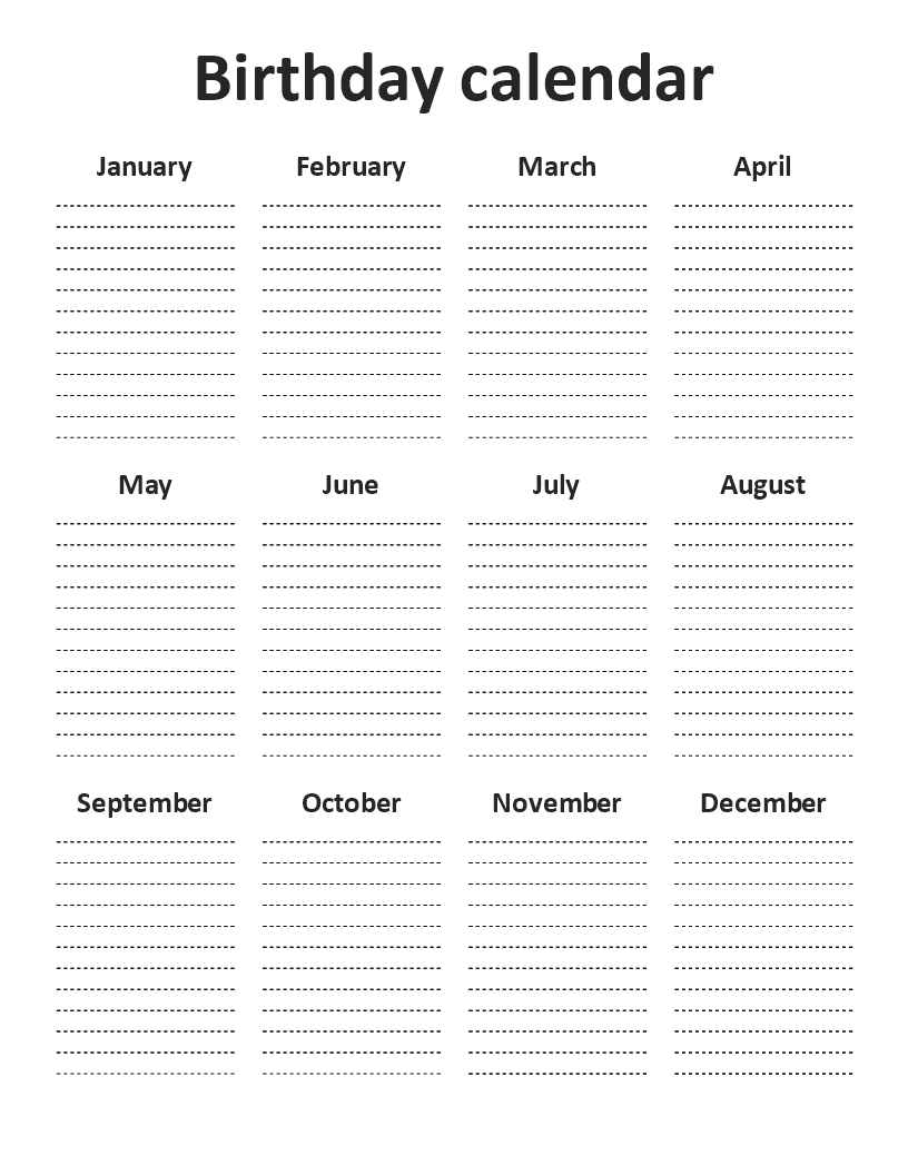Birthday Calendar Portrait A4 - Download This Free Printable throughout Free Printable Birthday Chart Templates