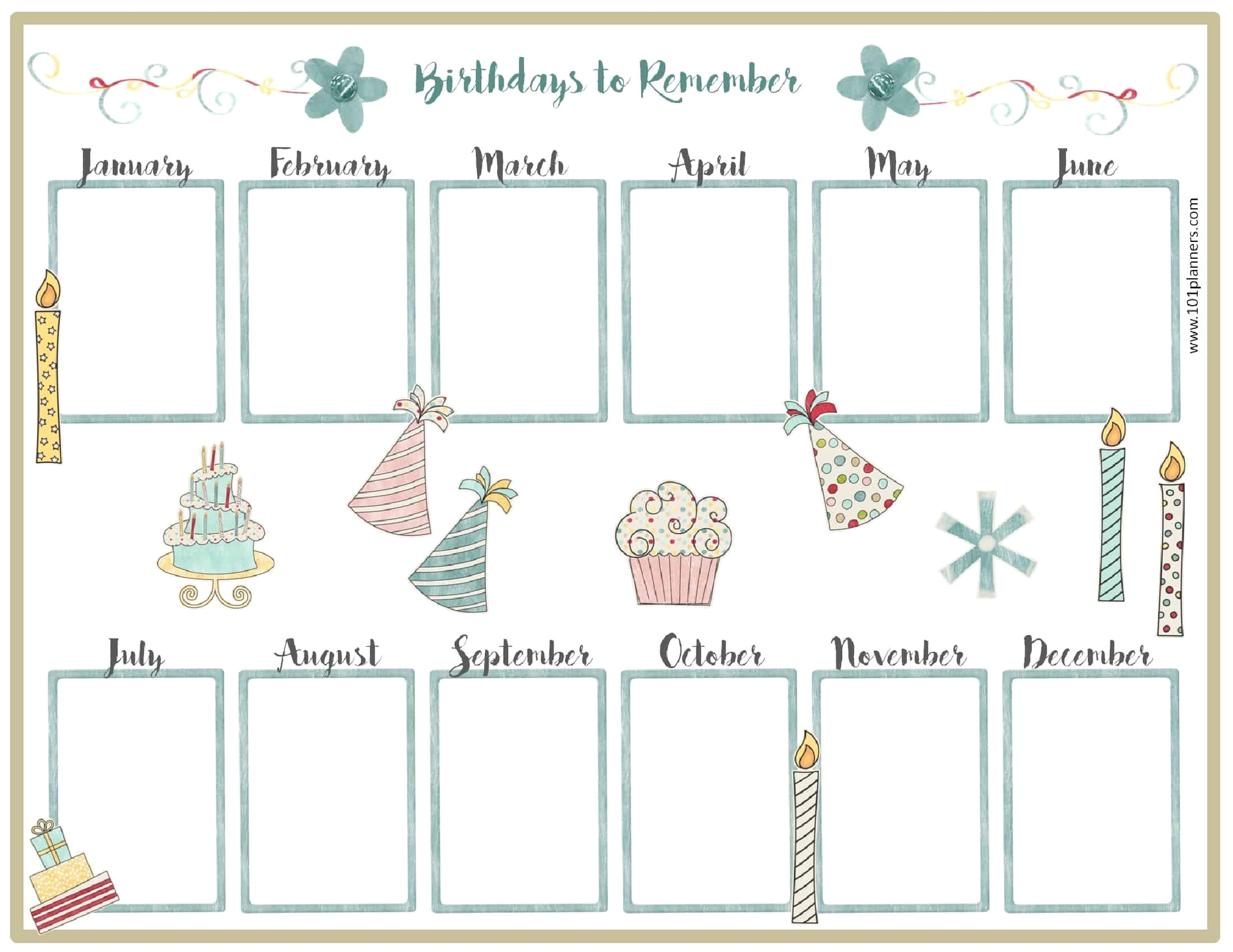 Free 12 Month Birthday Calendar Template