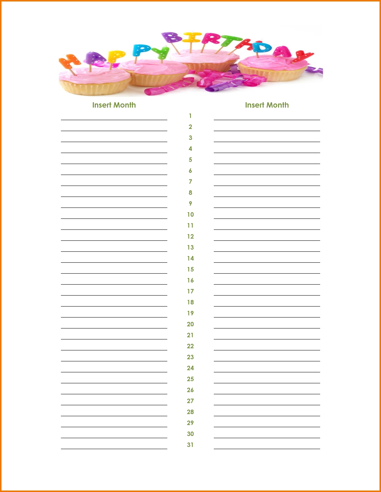 Birthday Calendar Word Template | Birthday Calendar Template within Blank Calendar Chart For Classrooms