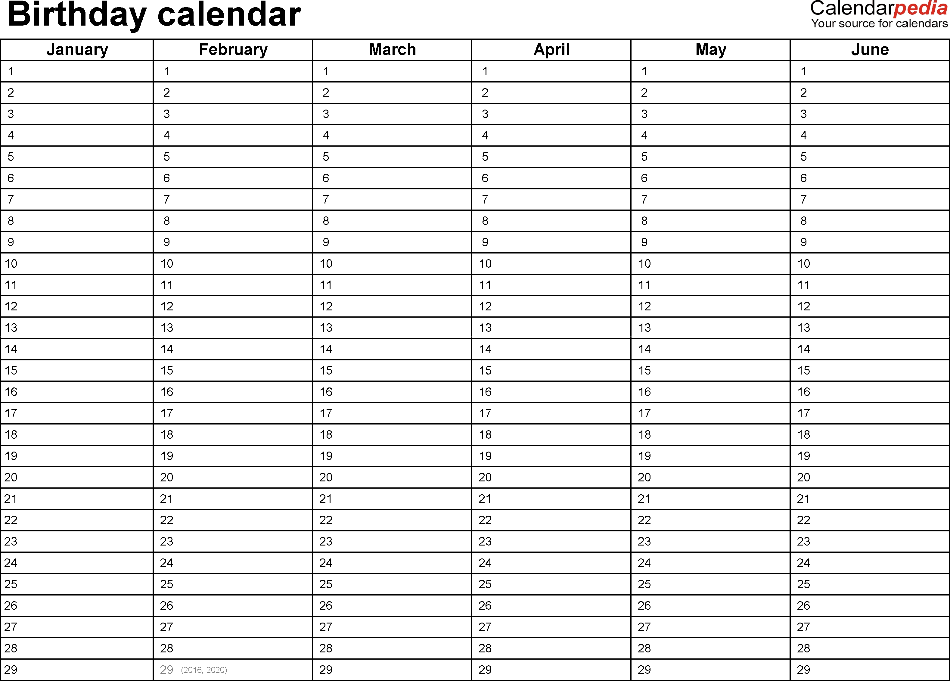 Birthday Calendars - 7 Free Printable Word Templates for 12 Month Birthday Calendar Template