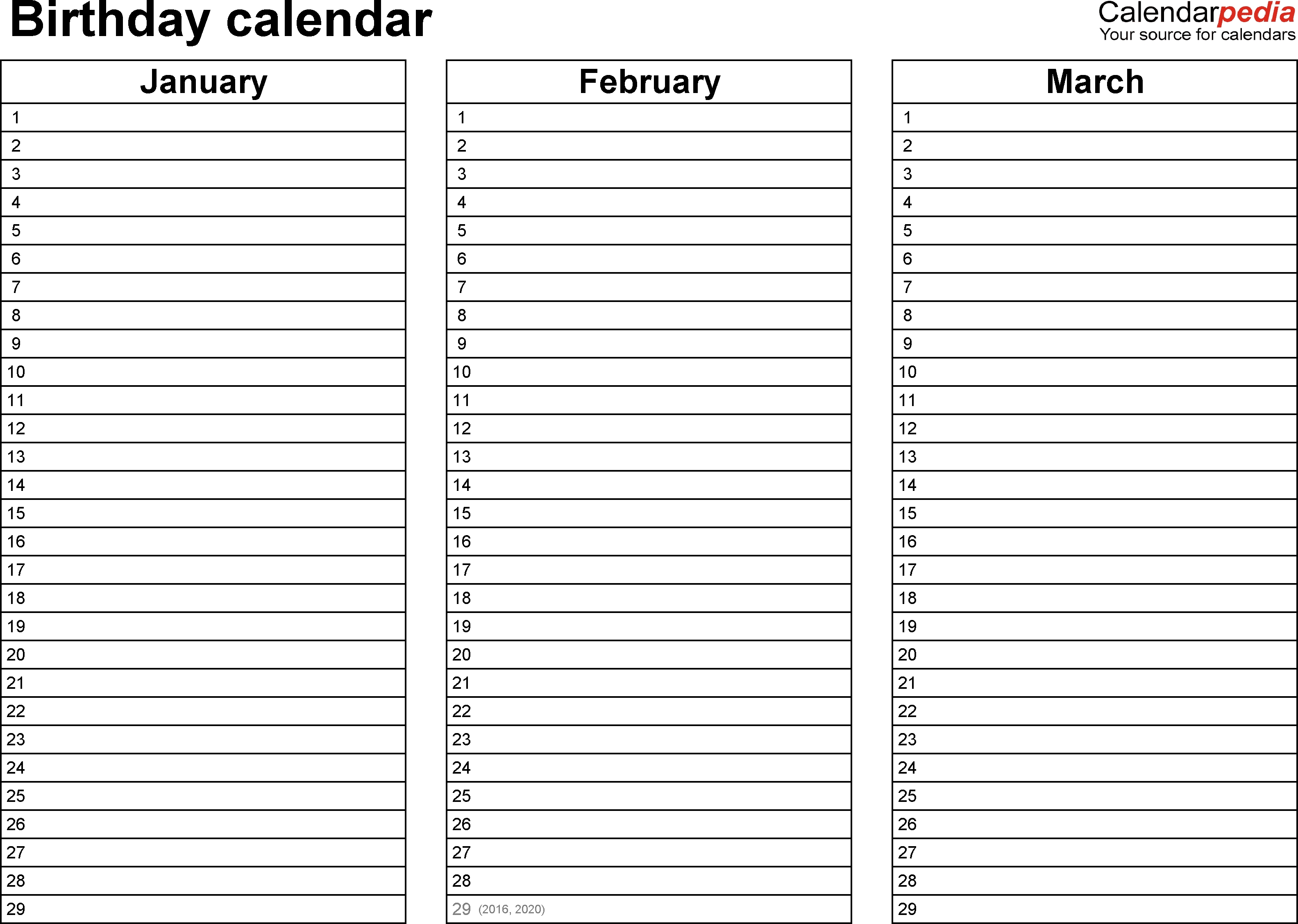 Birthday Calendars - 7 Free Printable Word Templates in Free Printable Birthday Calendar Yearly