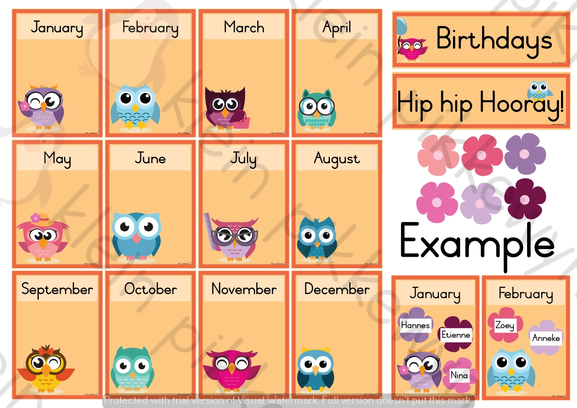 Birthday Chart: Owls Theme – Teacha! with regard to Printable Months Of Year Owl