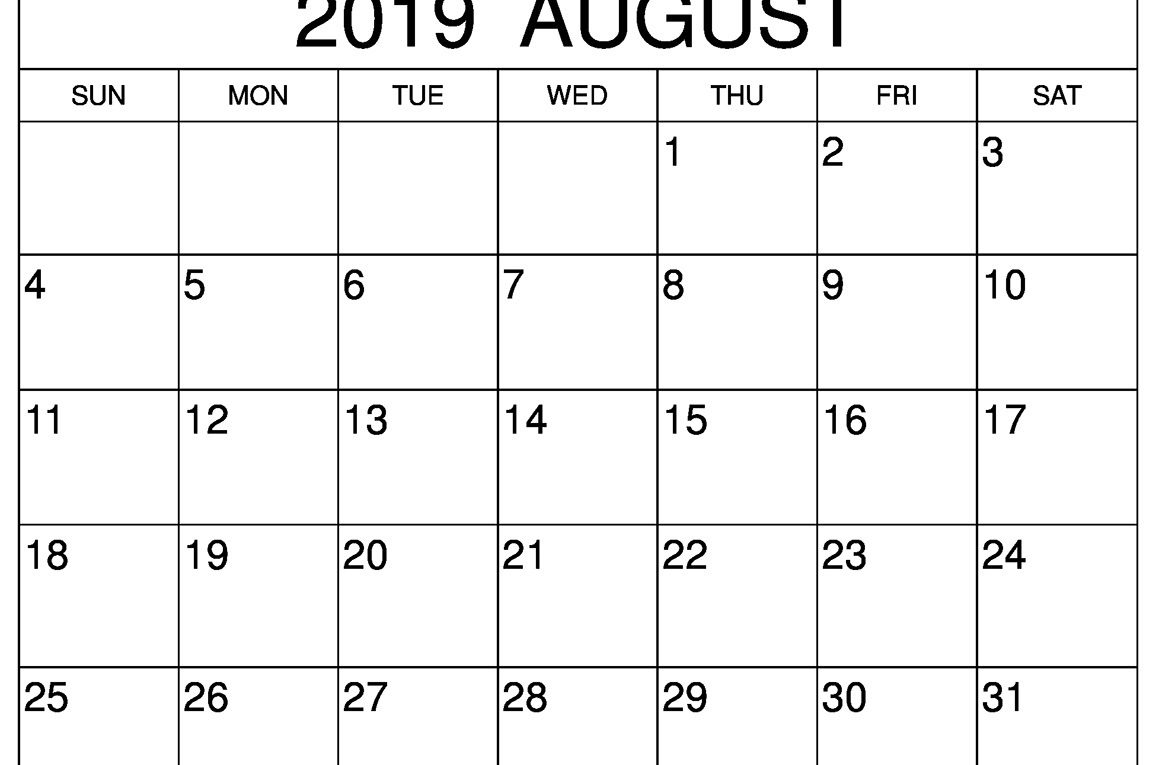 Blank August 2019 Calendar Editable Template For Time Schedule in Picture Of August On Calendar