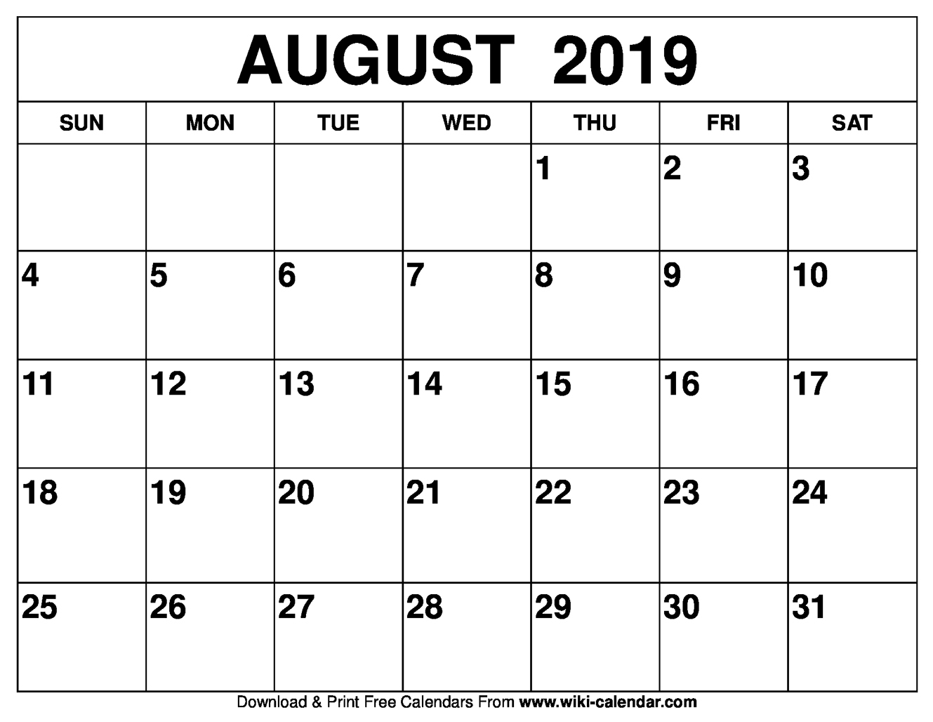 Blank August 2019 Calendar Printable with regard to Picture Of August On Calendar