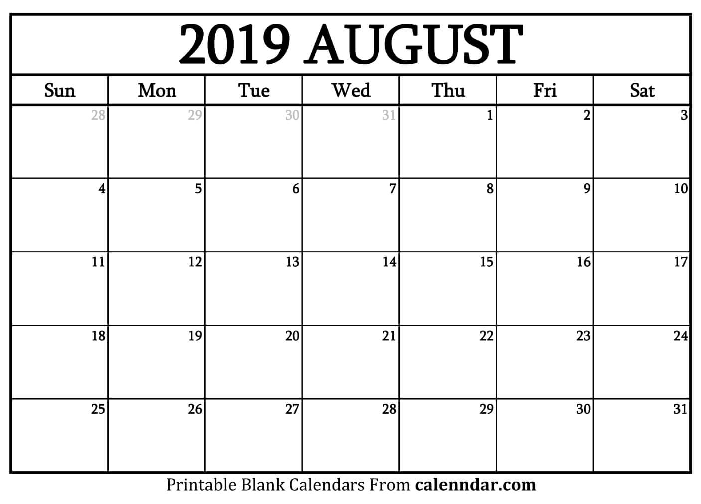 Blank August 2019 Calendar Templates - Calenndar in Picture Of August On Calendar